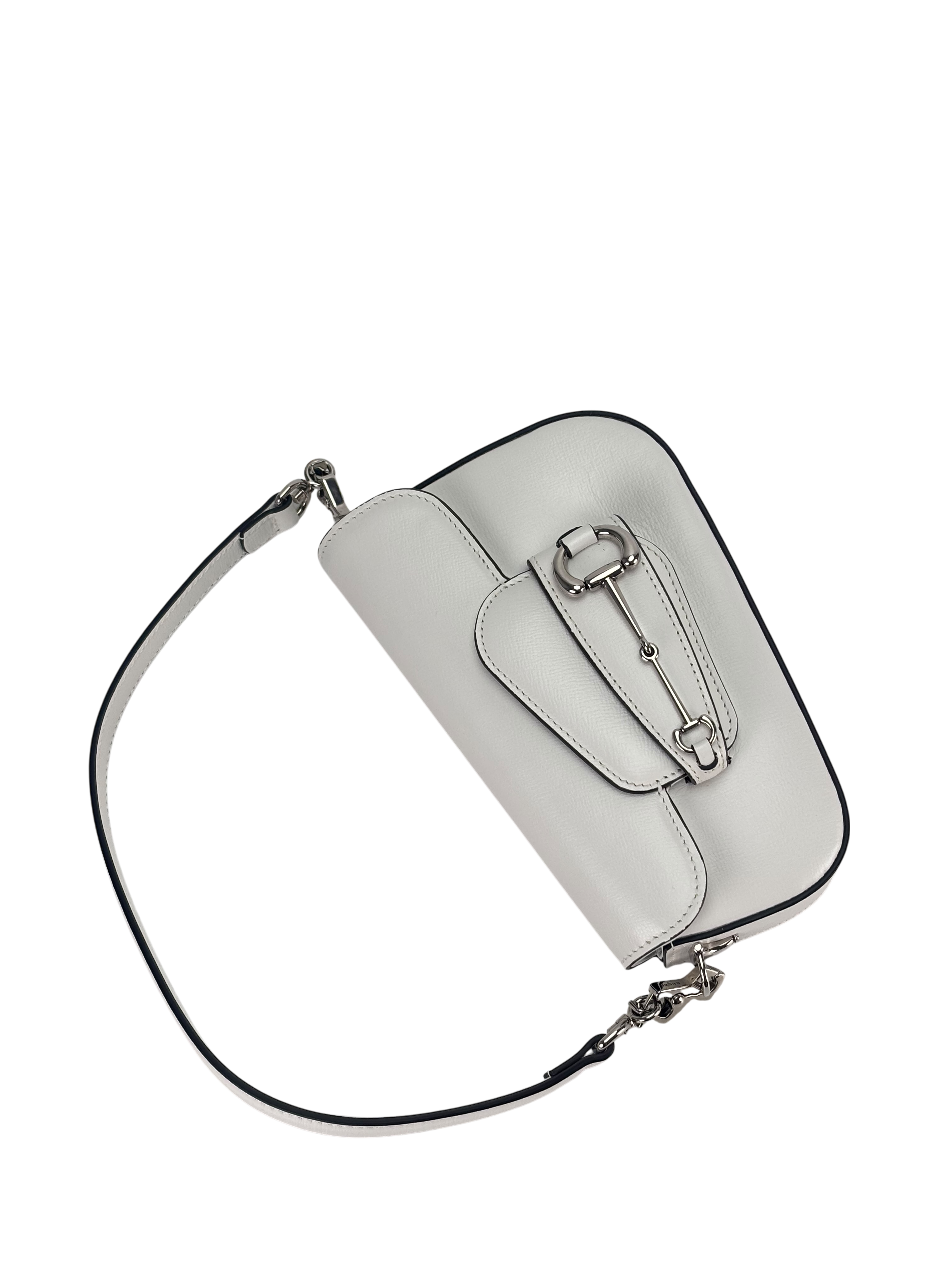 GUCCI -White Horsebit Leather Shoulder Bag
