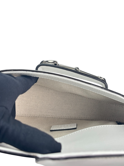 GUCCI -White Horsebit Leather Shoulder Bag