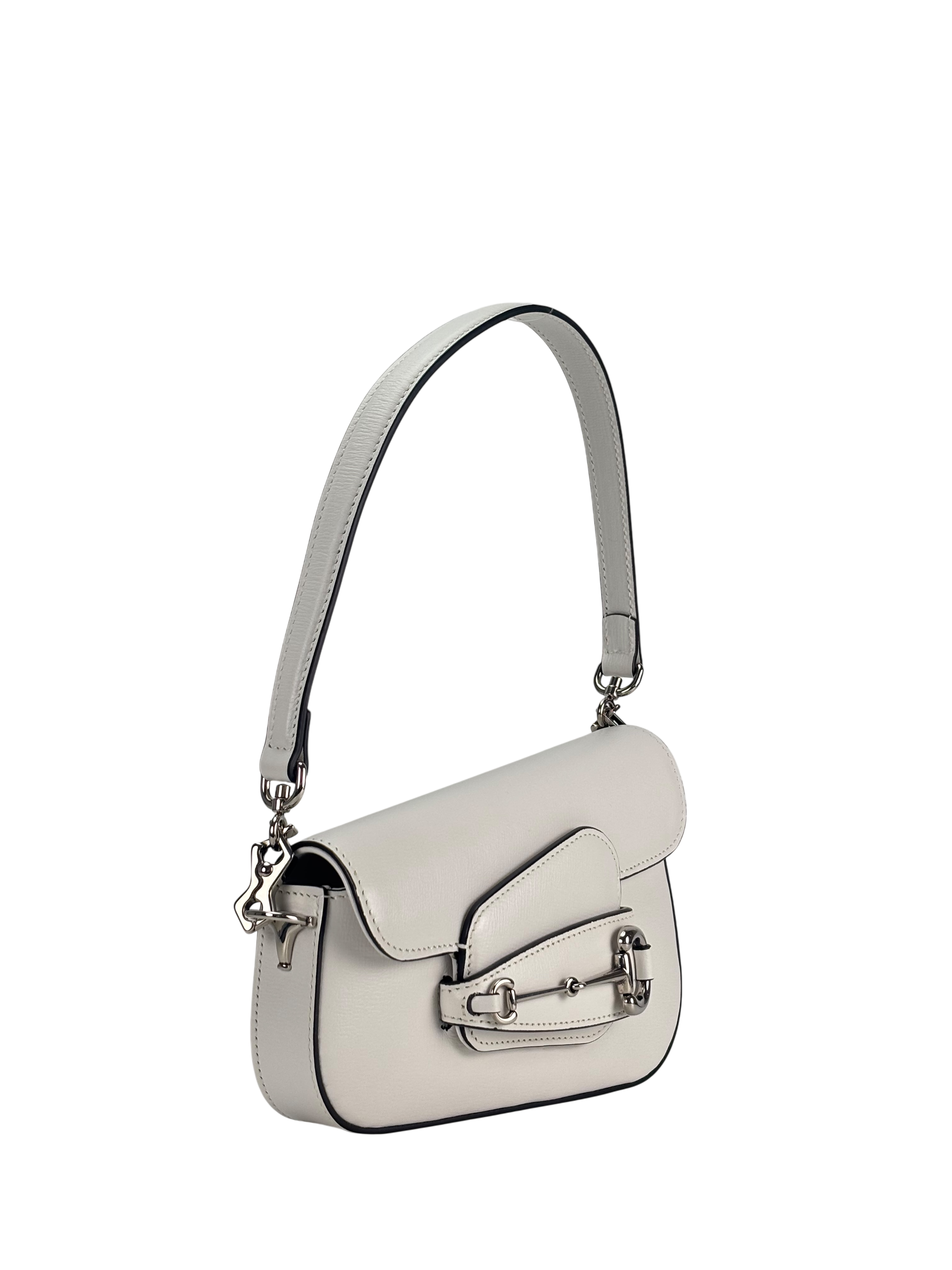 GUCCI -White Horsebit Leather Shoulder Bag
