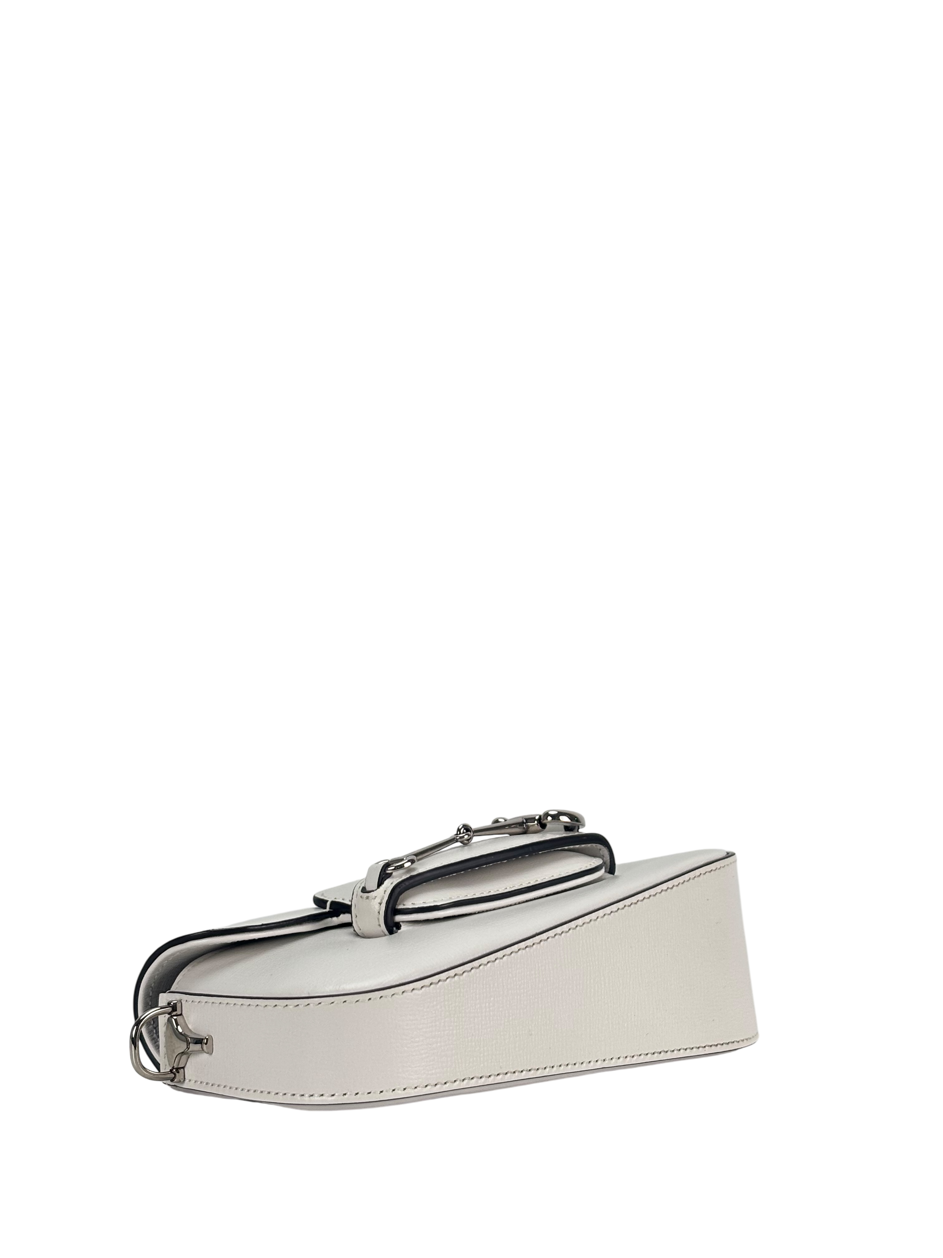 GUCCI -White Horsebit Leather Shoulder Bag
