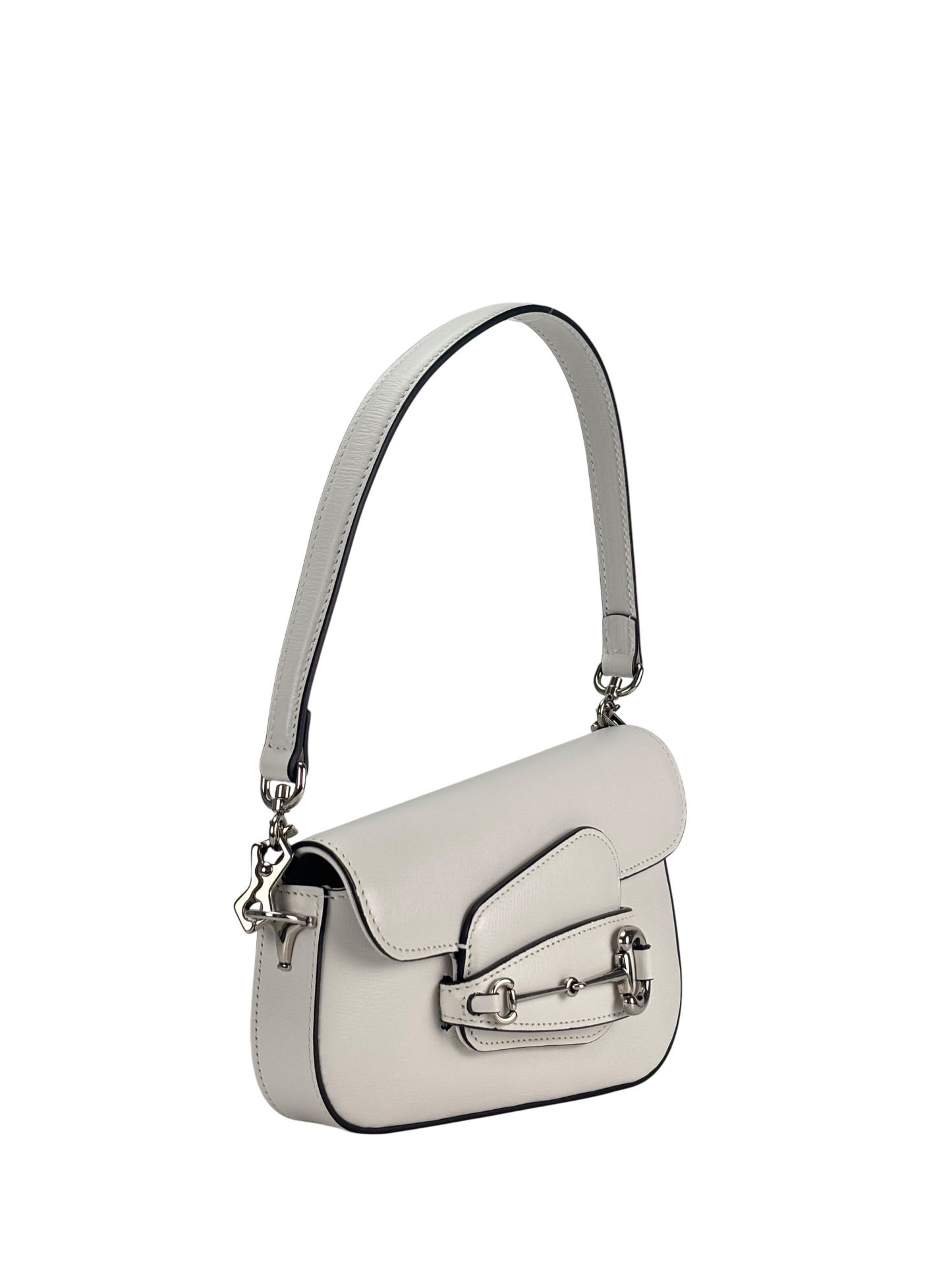GUCCI -White Horsebit Leather Shoulder Bag