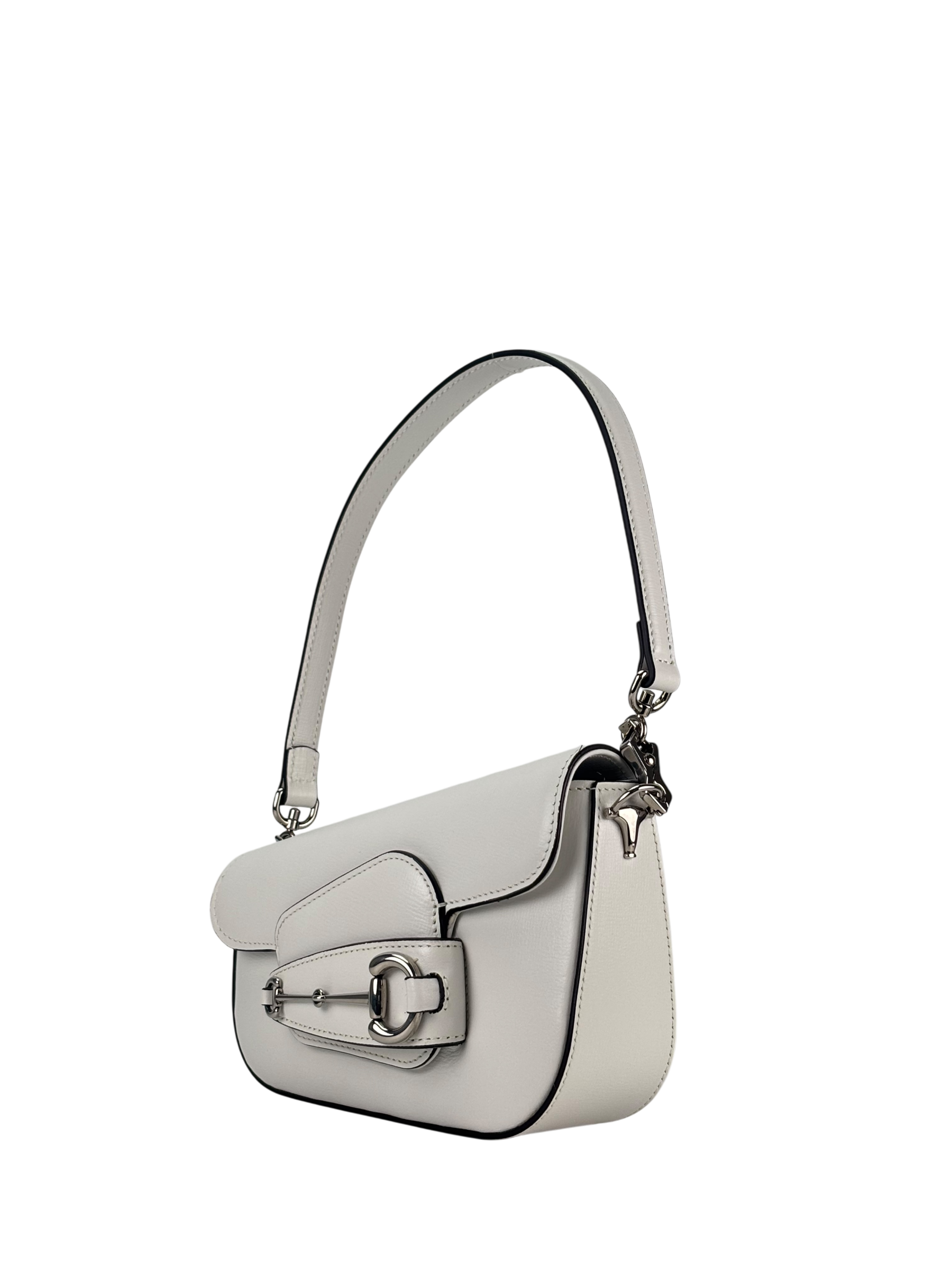 GUCCI -White Horsebit Leather Shoulder Bag
