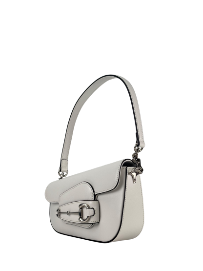 GUCCI -White Horsebit Leather Shoulder Bag