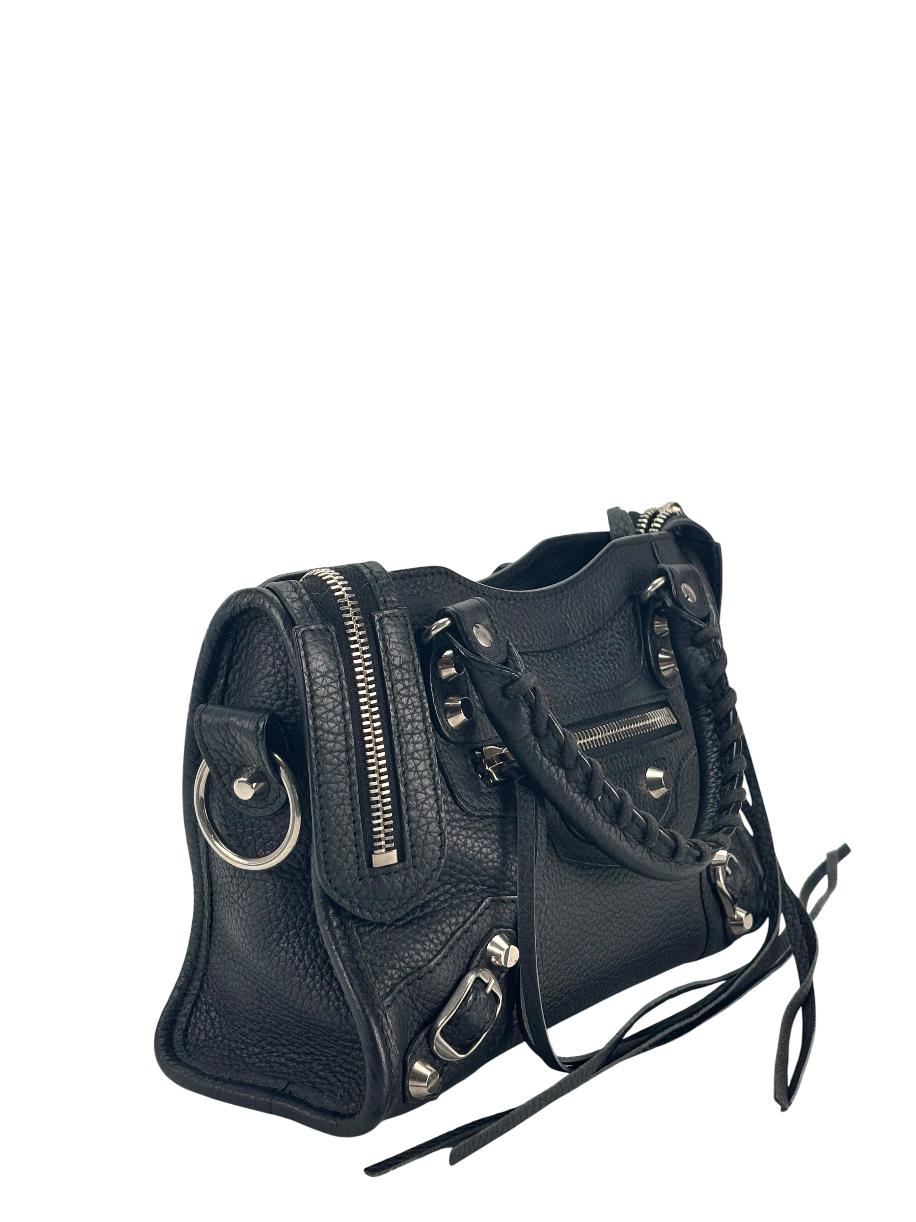 BALENCIAGA - Black Calfskin Classic City Mini 2way Bag Palladium Hardware