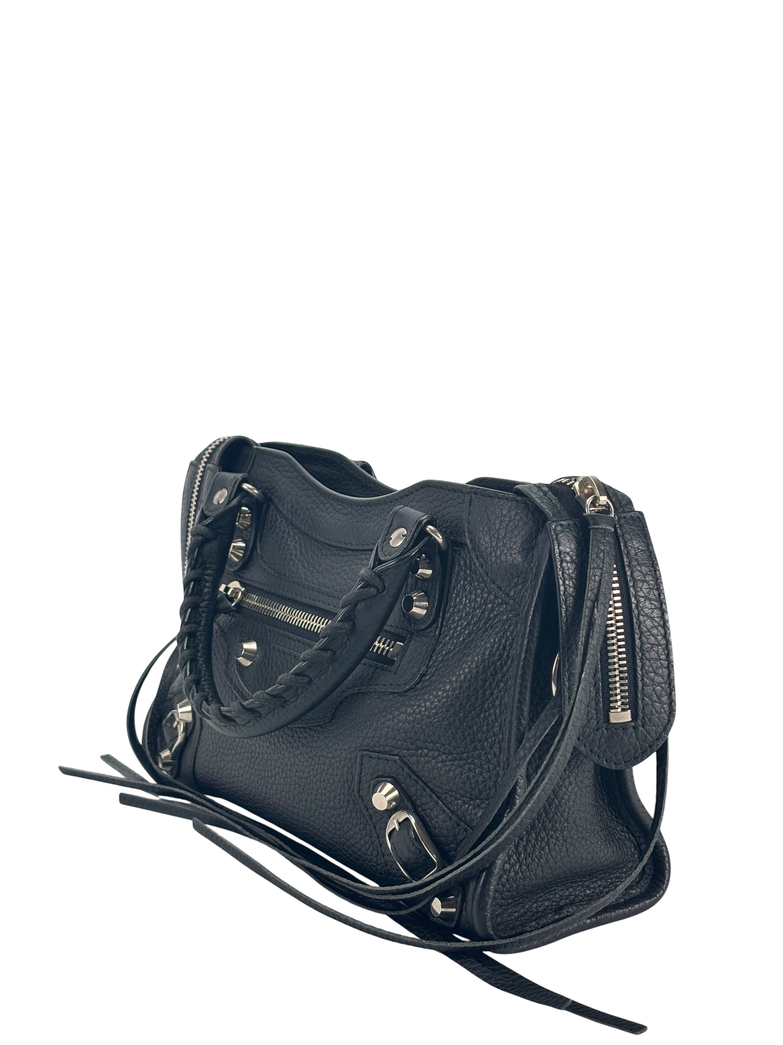 BALENCIAGA - Black Calfskin Classic City Mini 2way Bag Palladium Hardware