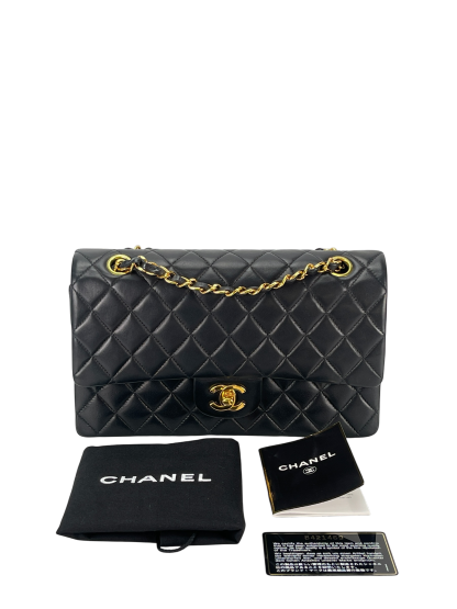 CHANEL - Medium Classic Double Flap Bag Black Lambskin Gold Hardware (CF25)