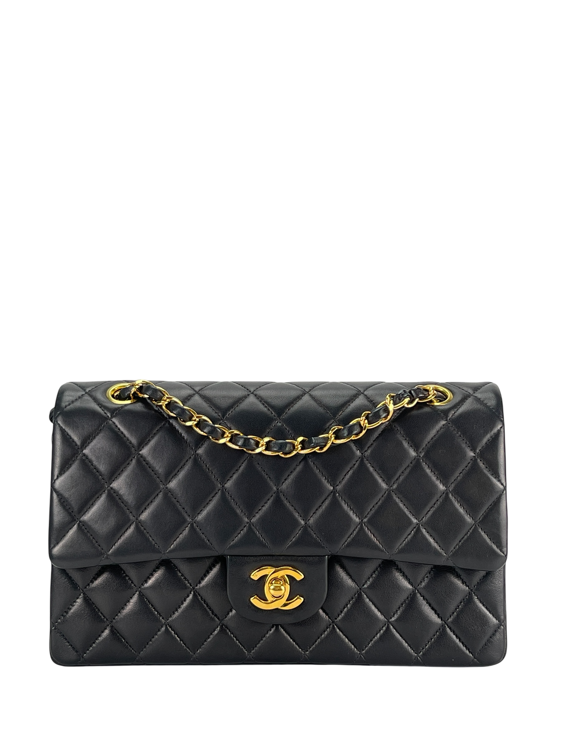 CHANEL - Medium Classic Double Flap Bag Black Lambskin Gold Hardware (CF25)