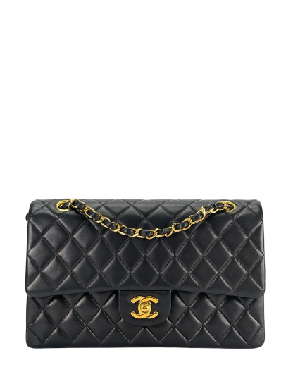CHANEL - Medium Classic Double Flap Bag Black Lambskin Gold Hardware (CF25)