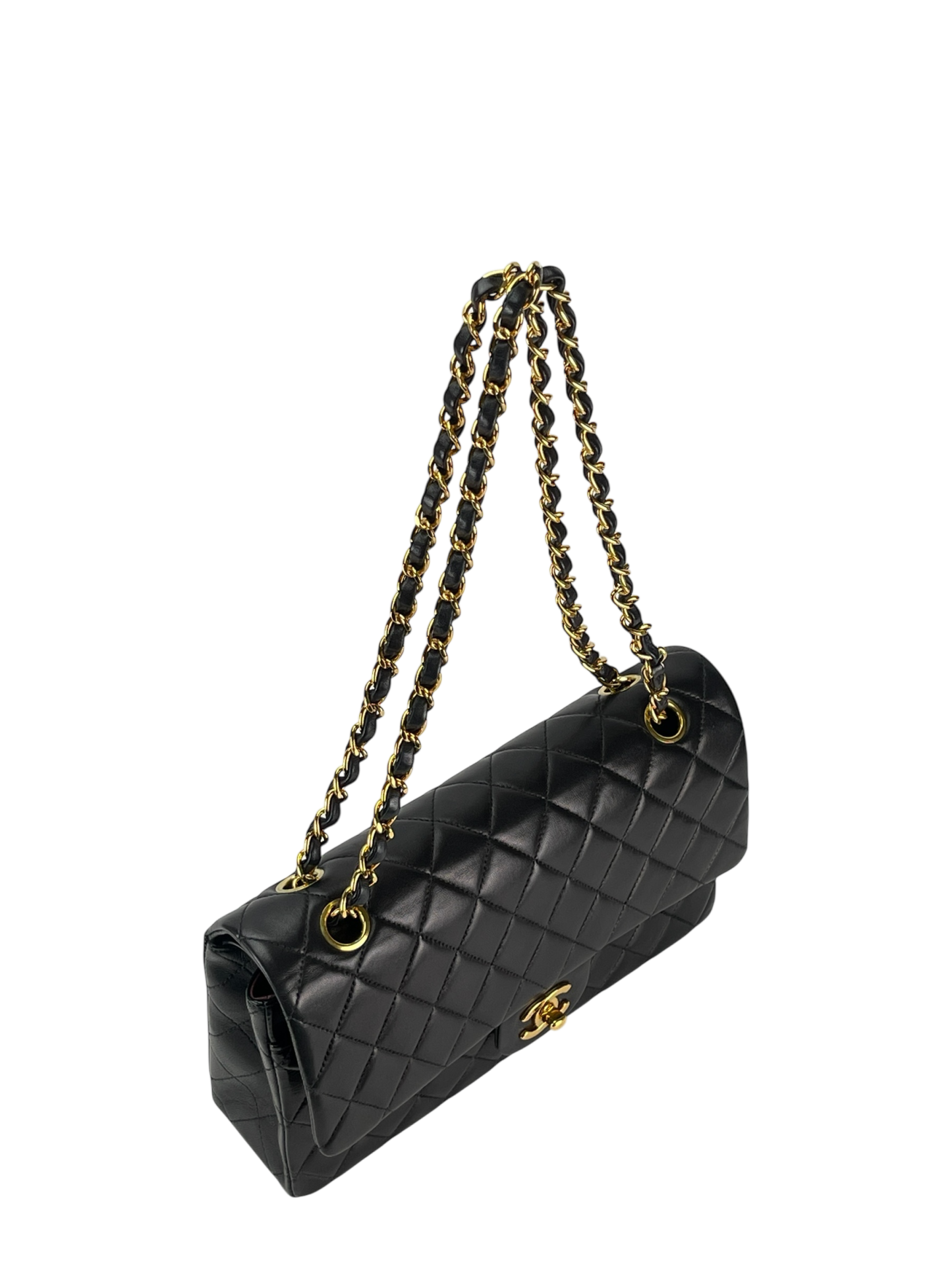 CHANEL - Medium Classic Double Flap Bag Black Lambskin Gold Hardware (CF25)