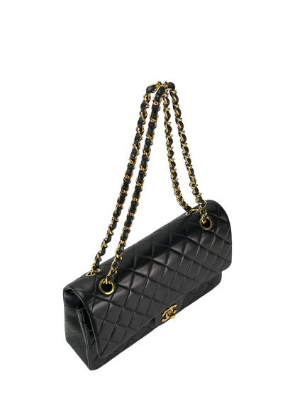 CHANEL - Medium Classic Double Flap Bag Black Lambskin Gold Hardware (CF25)