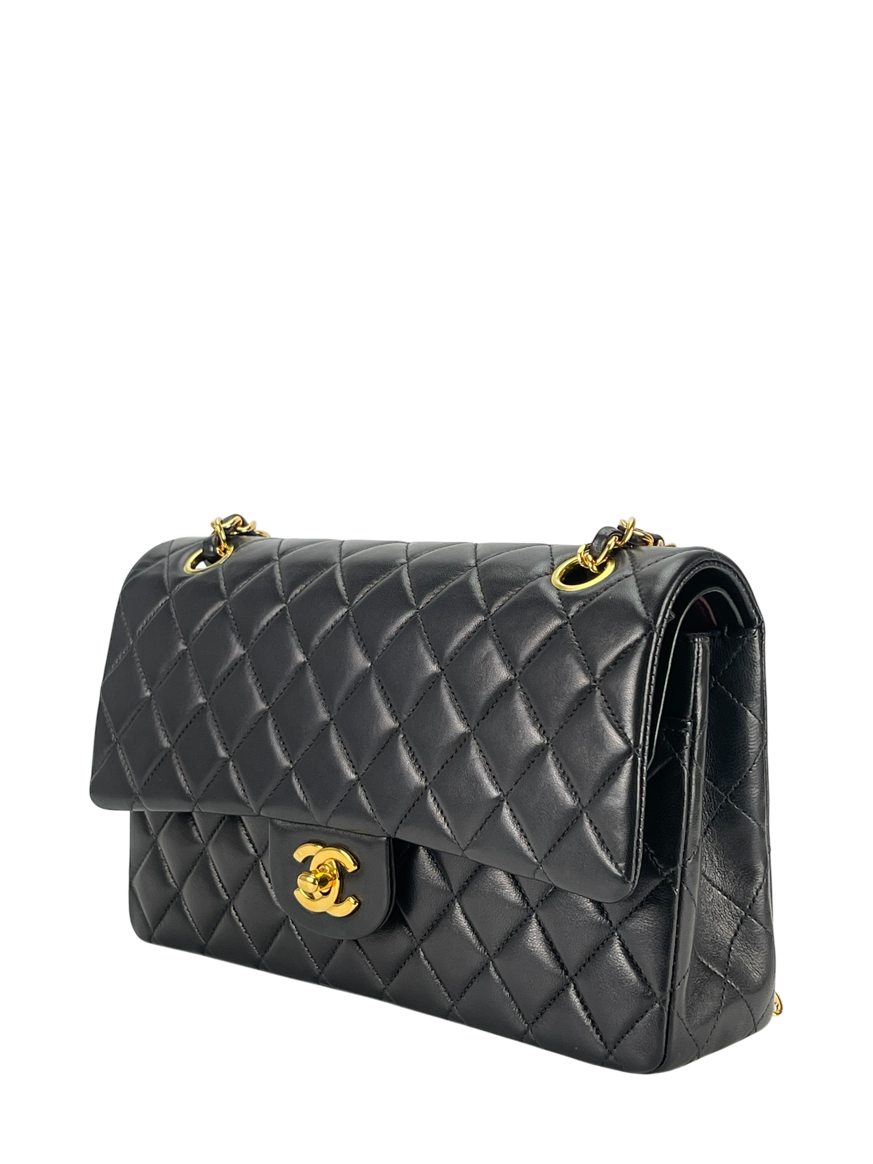 CHANEL - Medium Classic Double Flap Bag Black Lambskin Gold Hardware (CF25)