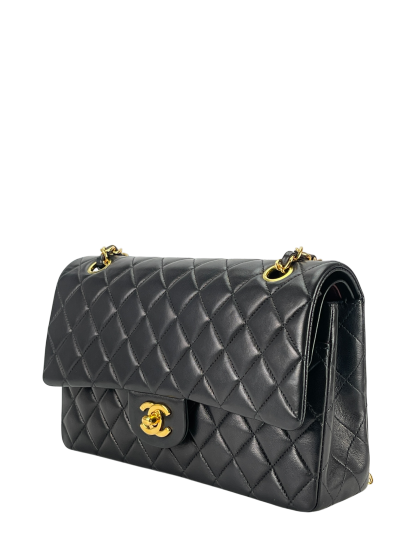 CHANEL - Medium Classic Double Flap Bag Black Lambskin Gold Hardware (CF25)