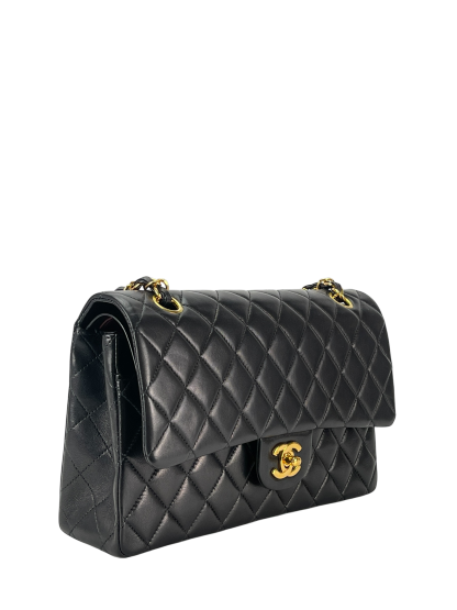 CHANEL - Medium Classic Double Flap Bag Black Lambskin Gold Hardware (CF25)