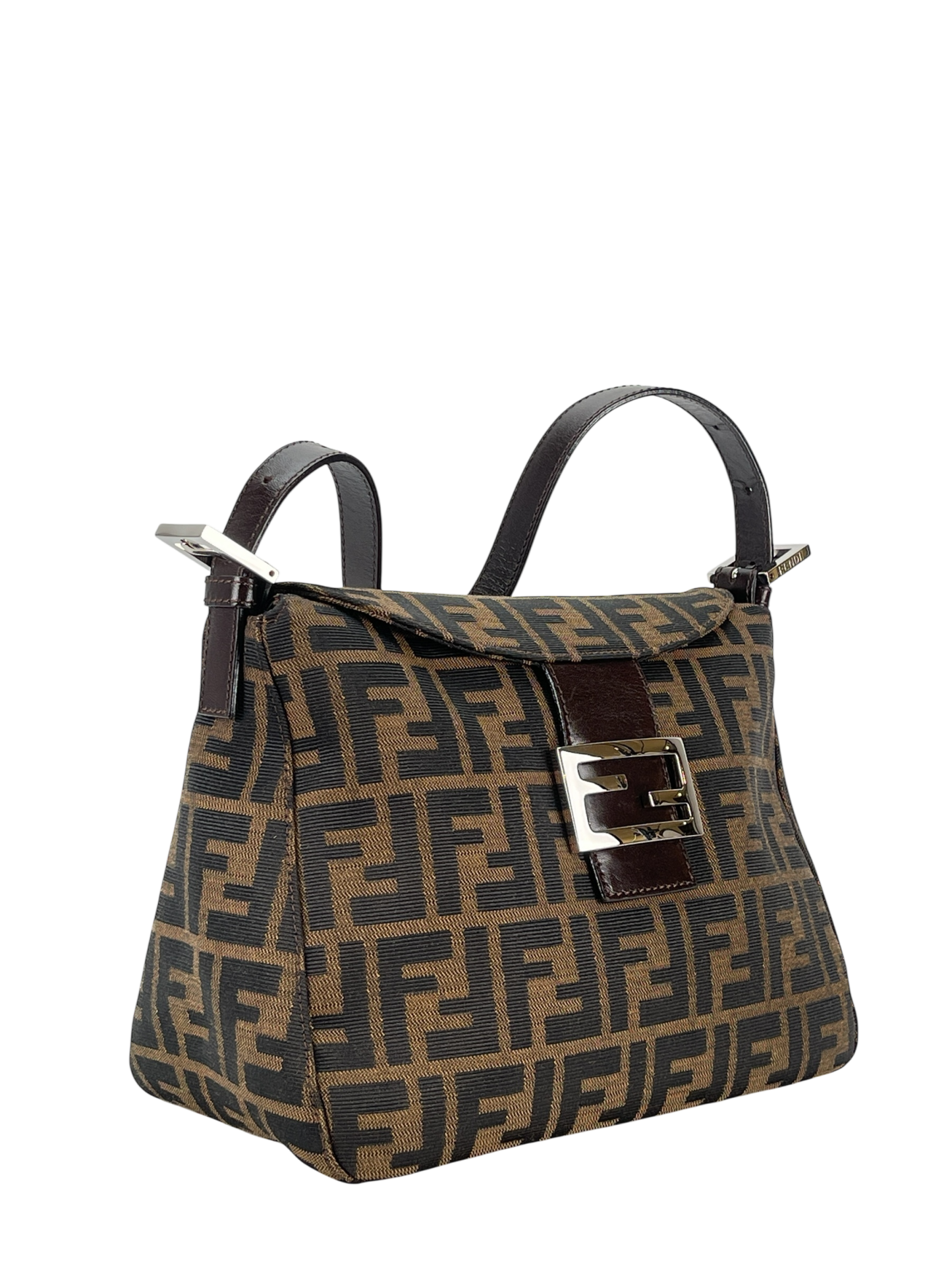 FENDI - Zucca Shoulder Bag Brown Silver Hardware