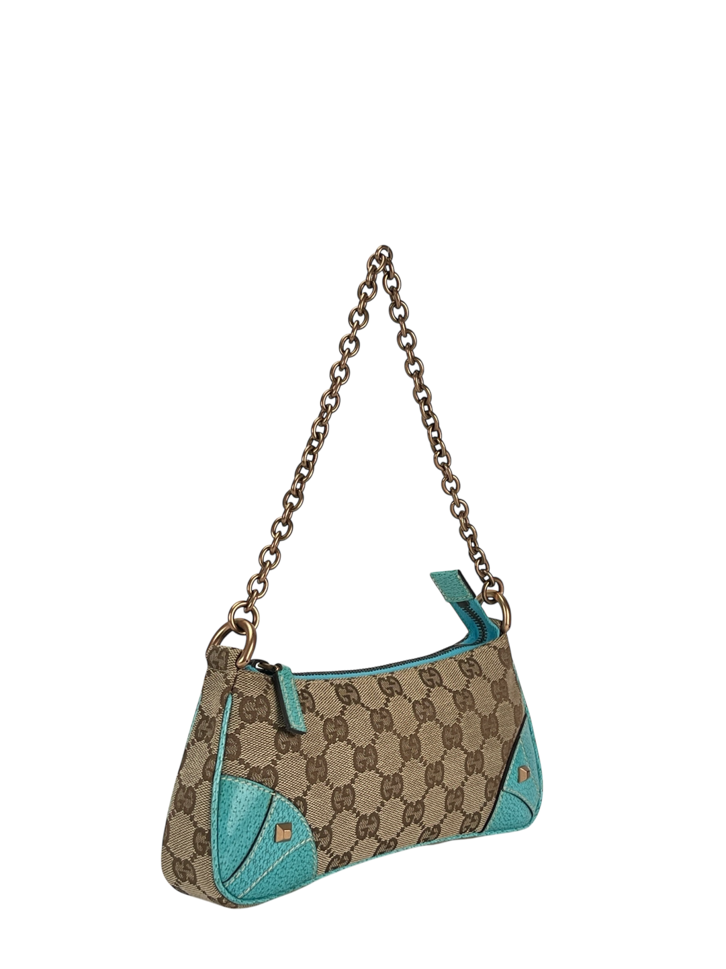 GUCCI -  Beige Ophidia Canvas Horsebit Nail Chain Pochette