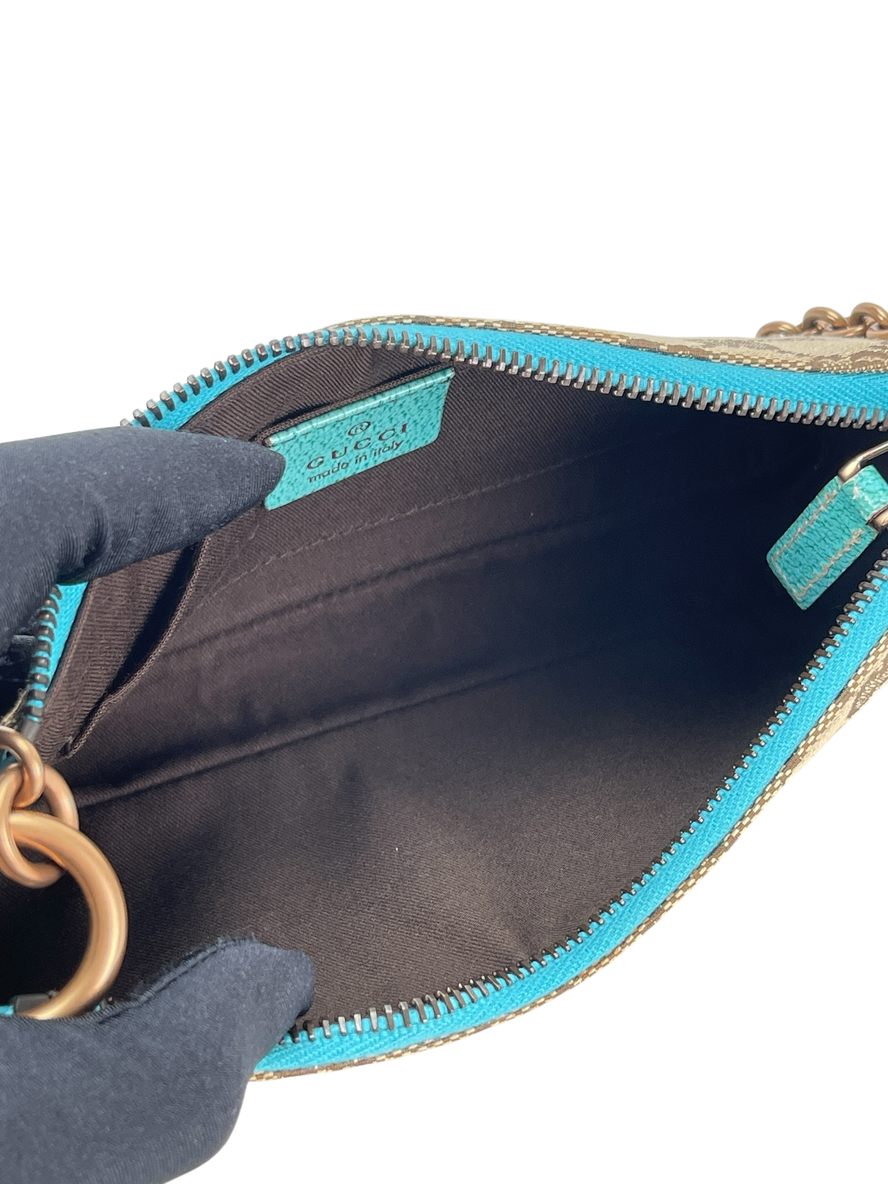 GUCCI -  Beige Ophidia Canvas Horsebit Nail Chain Pochette
