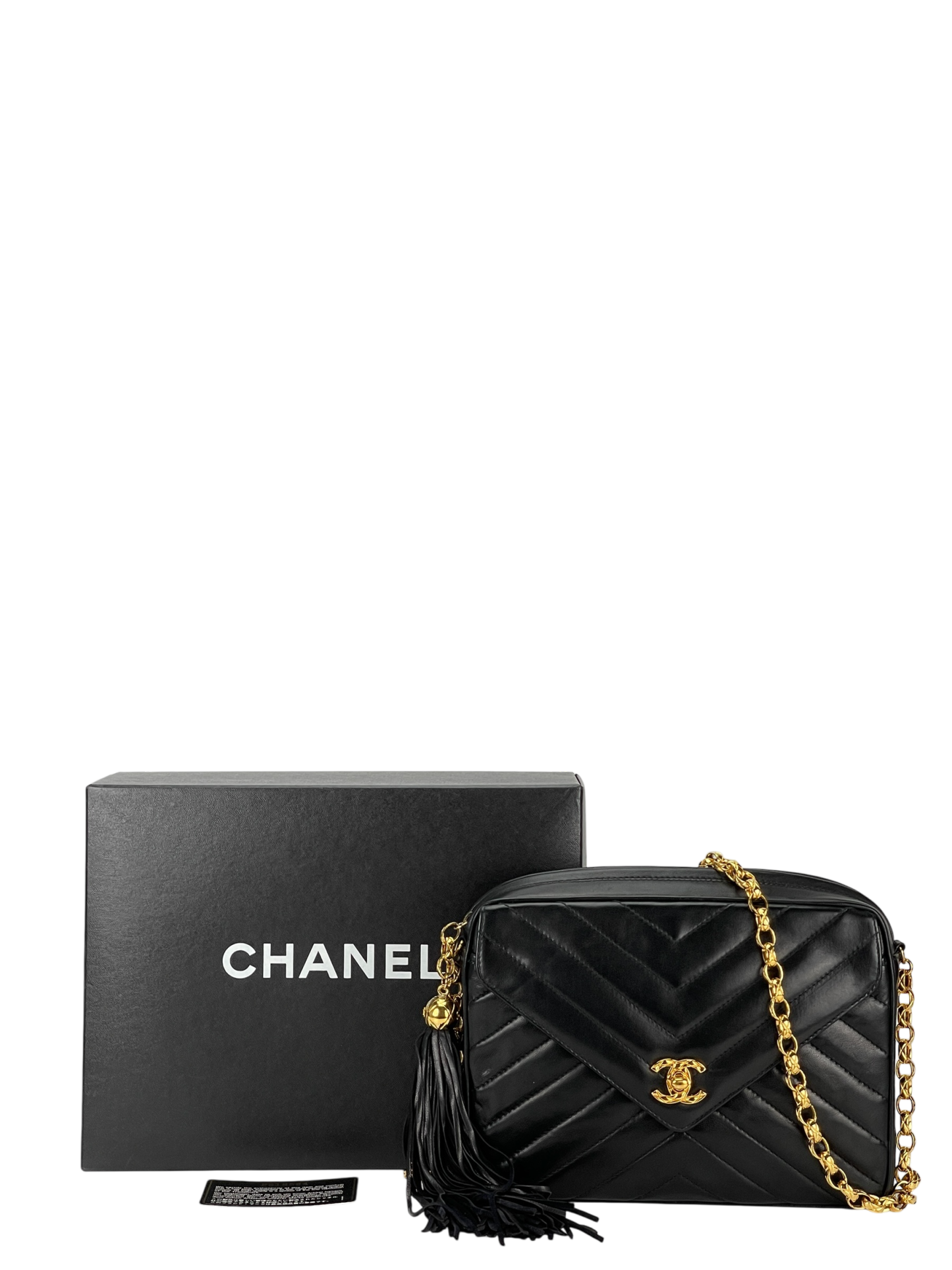 CHANEL - Black Lambskin Chevron Camera Bag
