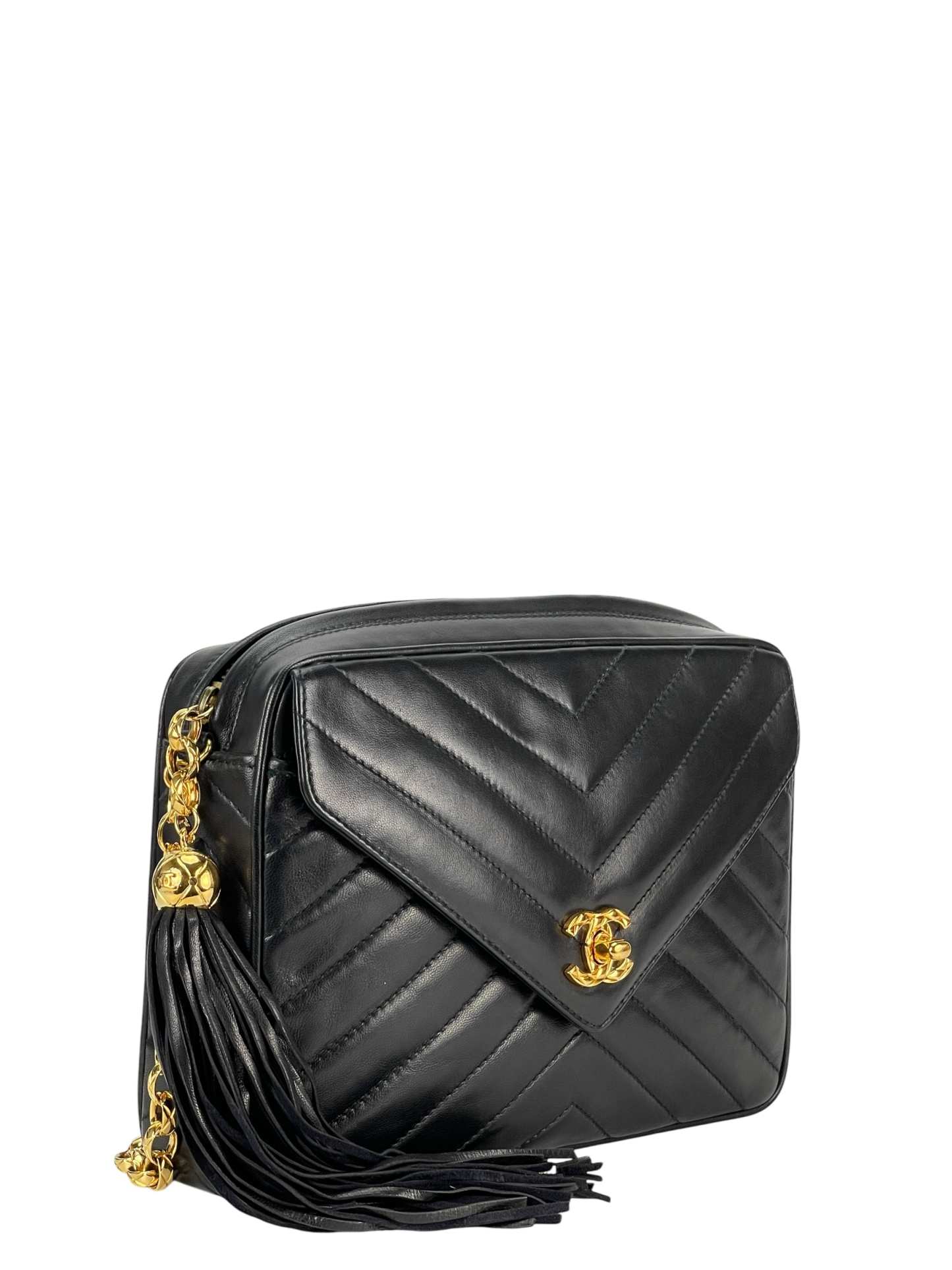 CHANEL - Black Lambskin Chevron Camera Bag