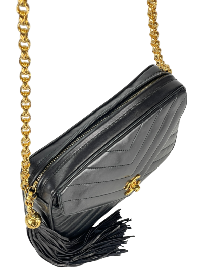 CHANEL - Black Lambskin Chevron Camera Bag