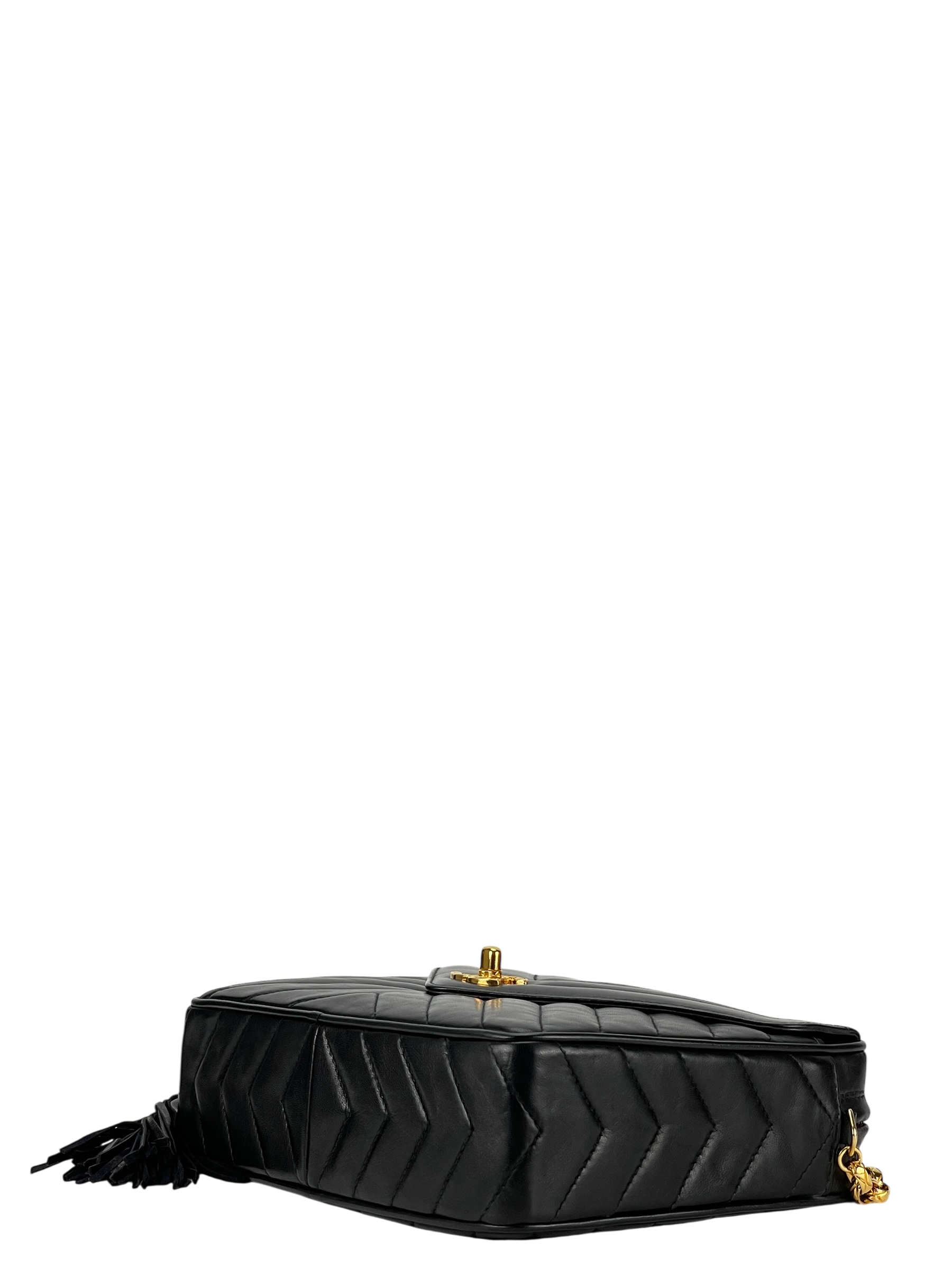 CHANEL - Black Lambskin Chevron Camera Bag