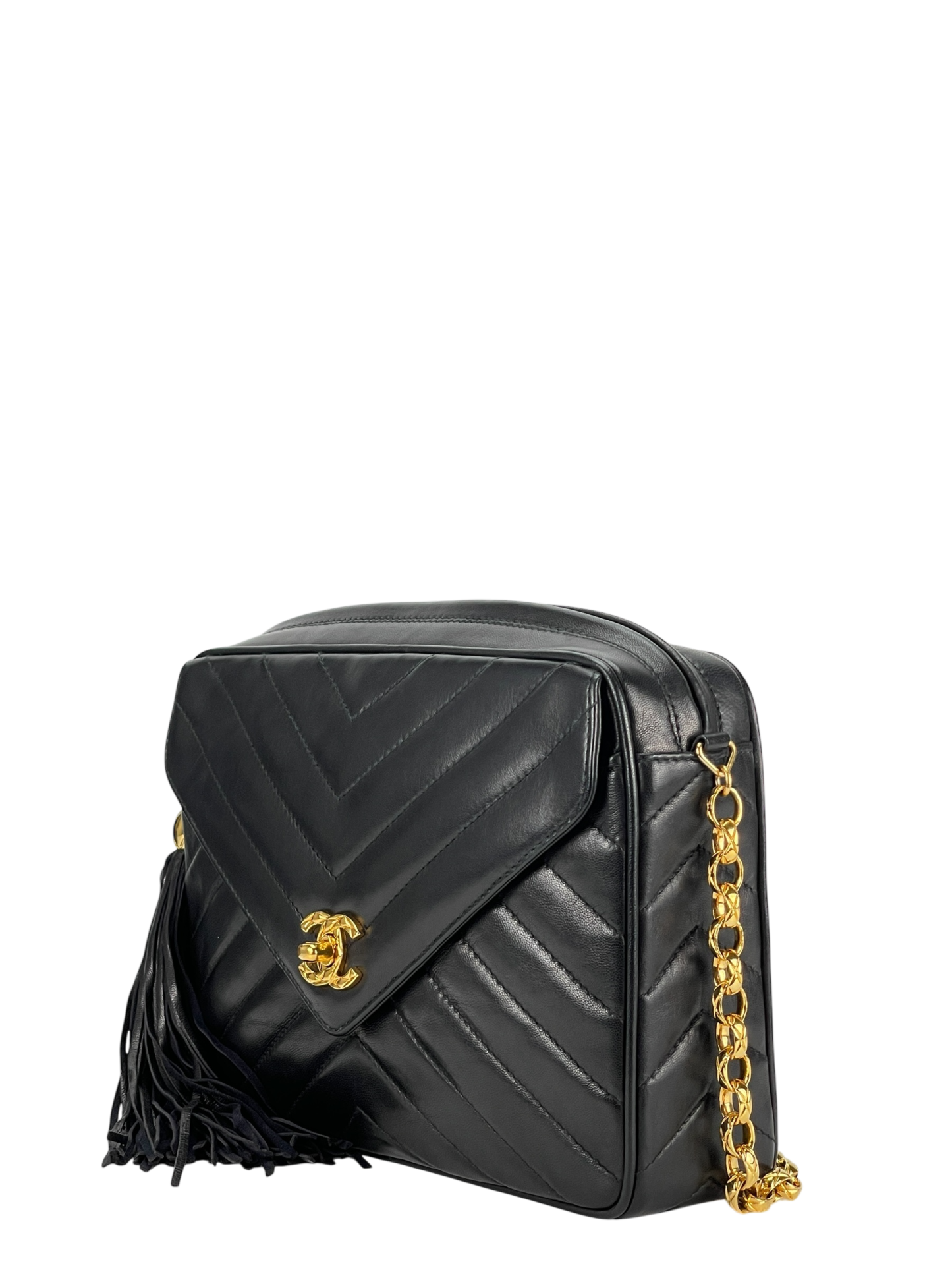CHANEL - Black Lambskin Chevron Camera Bag