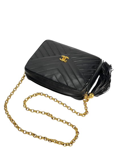 CHANEL - Black Lambskin Chevron Camera Bag
