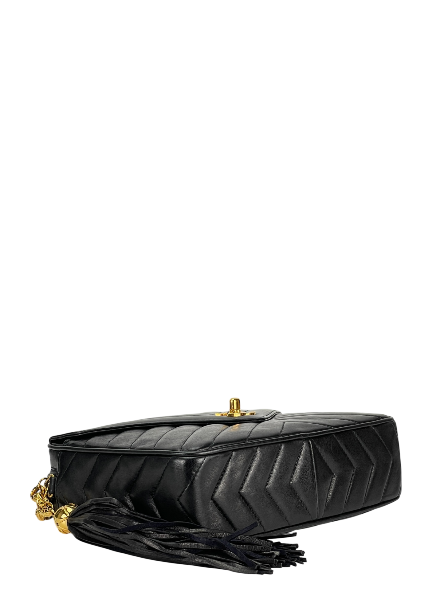 CHANEL - Black Lambskin Chevron Camera Bag