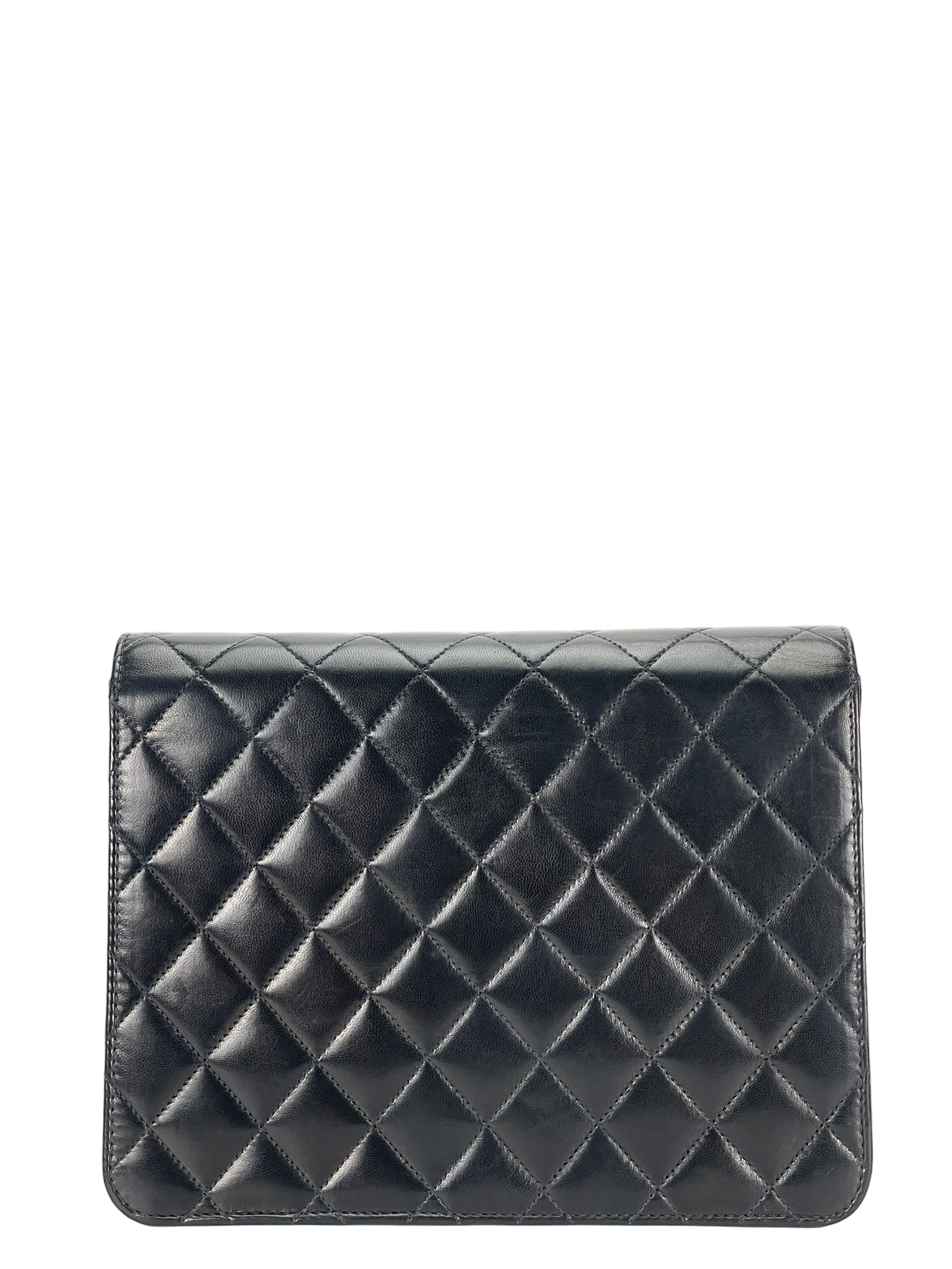 CHANEL - Black Lambskin Matelasse Pushlock Chain Shoulder Bag