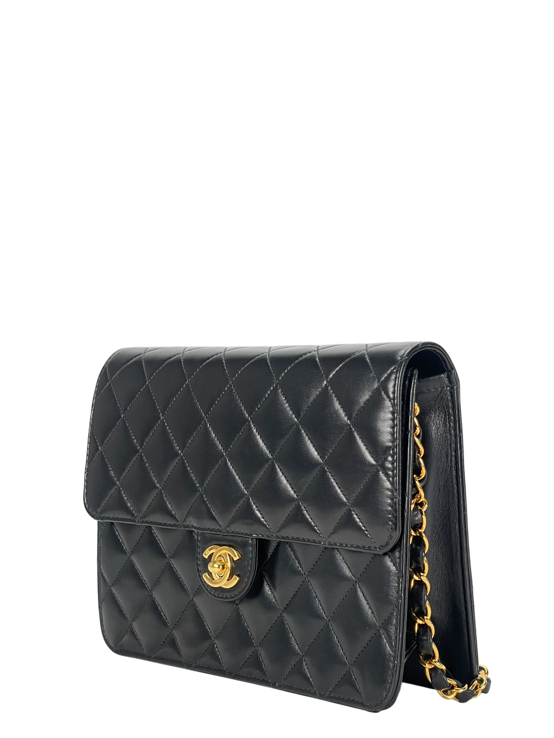 CHANEL - Black Lambskin Matelasse Pushlock Chain Shoulder Bag