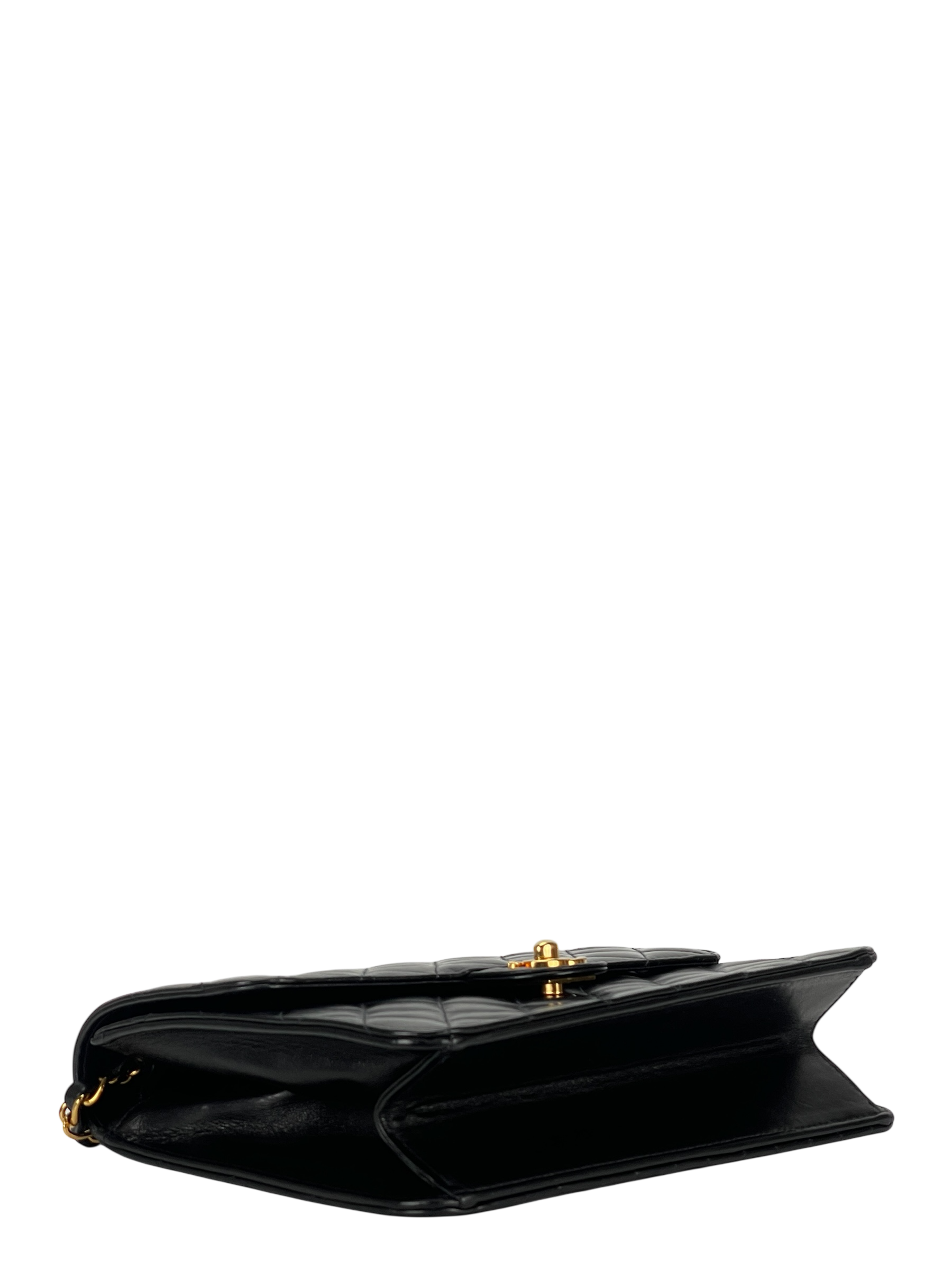 CHANEL - Black Lambskin Matelasse Pushlock Chain Shoulder Bag