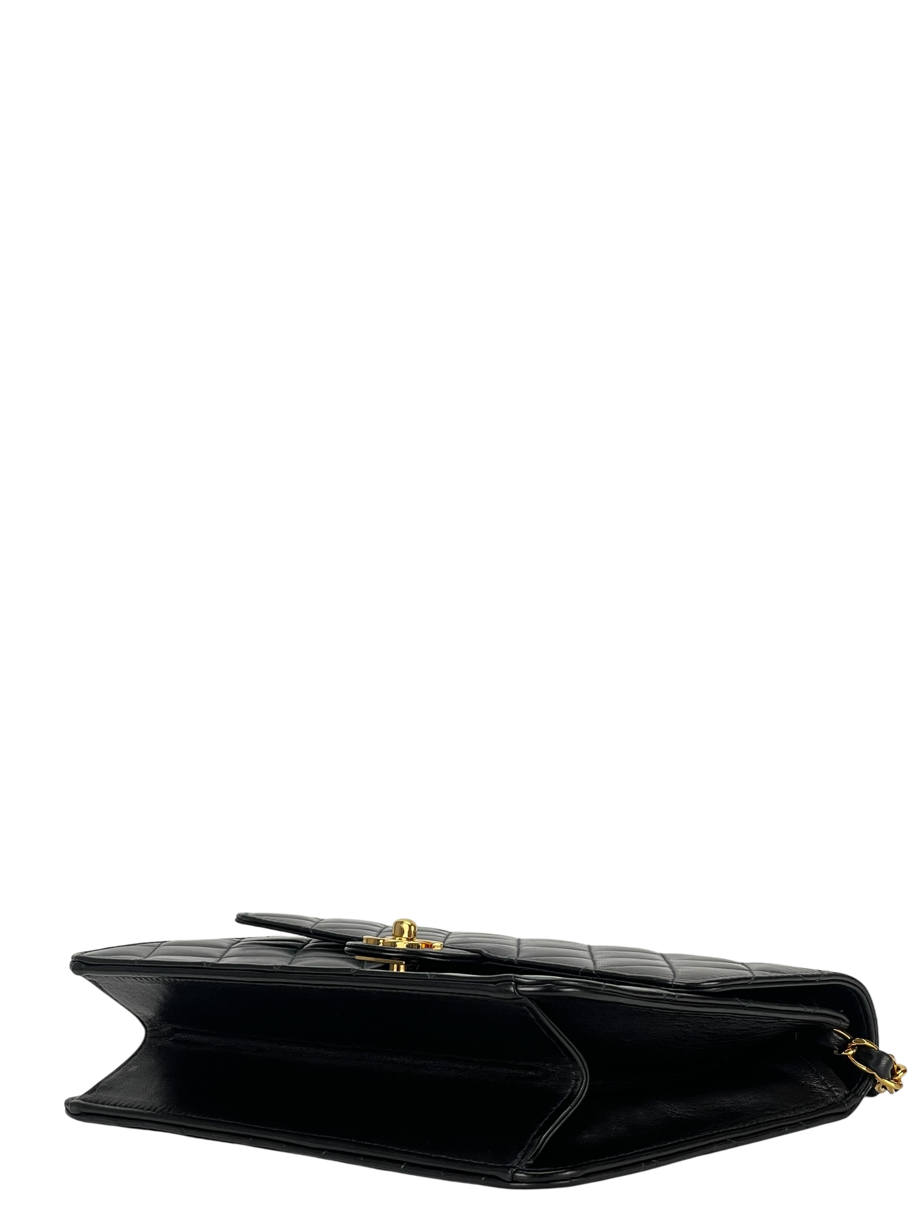 CHANEL - Black Lambskin Matelasse Pushlock Chain Shoulder Bag