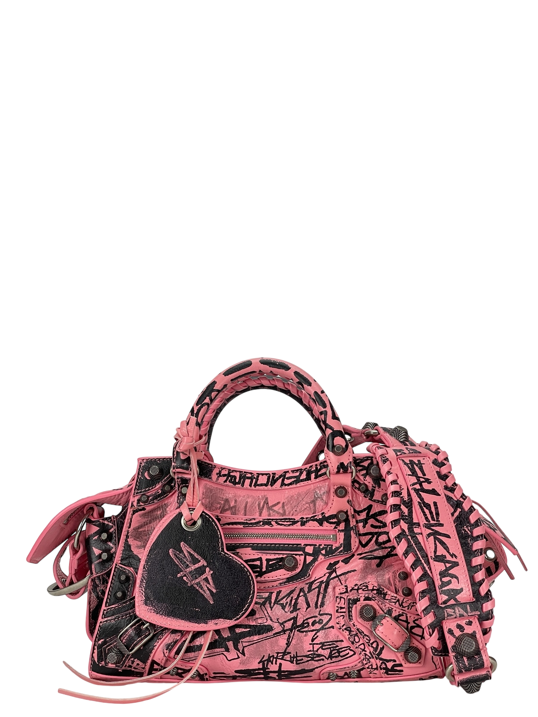 BALENCIAGA - Pink Calfskin Neo Cagoule Graffiti XS Bag