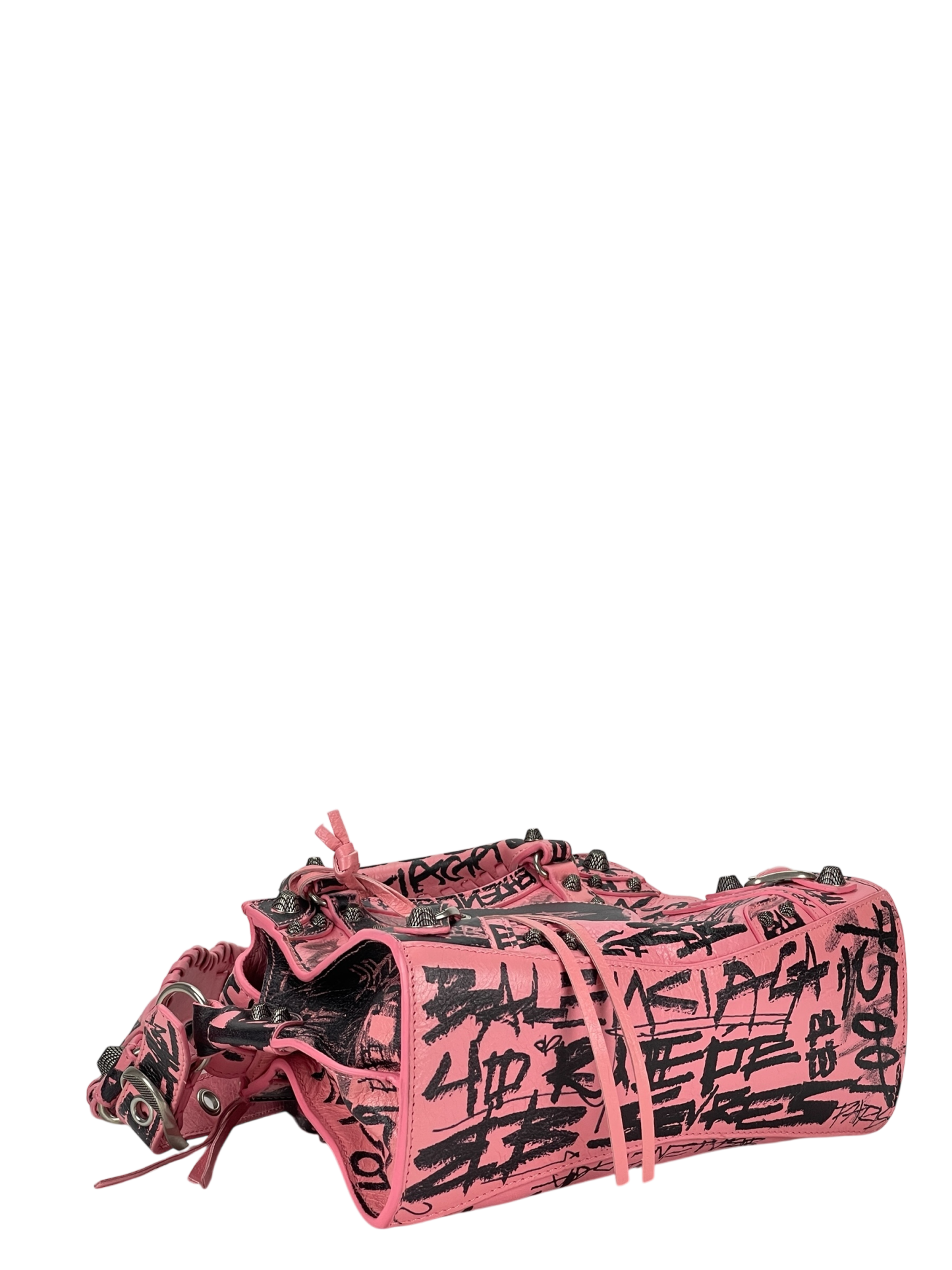 BALENCIAGA - Pink Calfskin Neo Cagoule Graffiti XS Bag