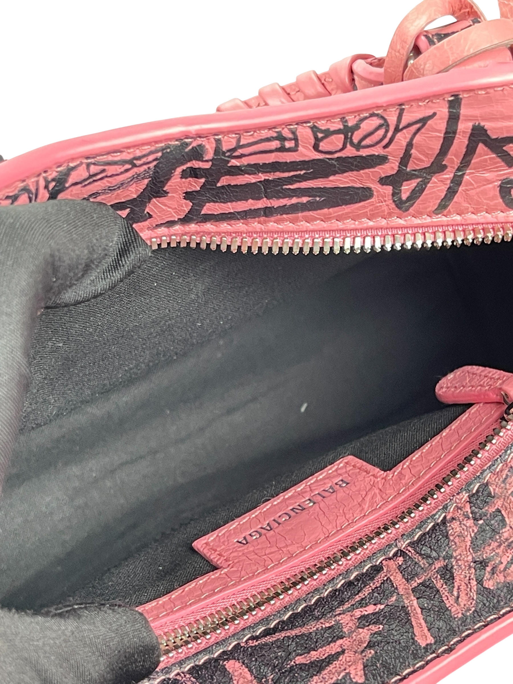 BALENCIAGA - Pink Calfskin Neo Cagoule Graffiti XS Bag