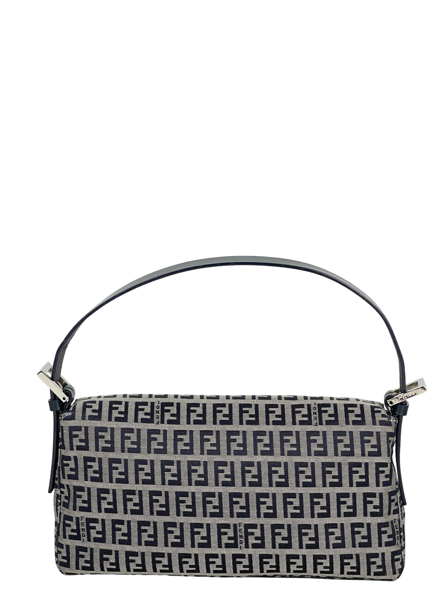 FENDI - Small Navy Canvas Zucchino Mamma Baguette Palladium Hardware