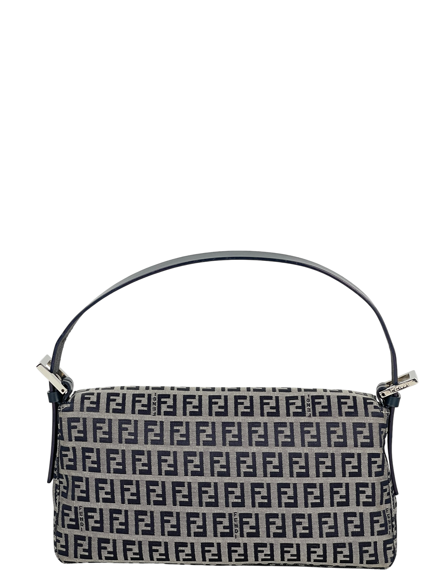FENDI - Small Navy Canvas Zucchino Mamma Baguette Palladium Hardware