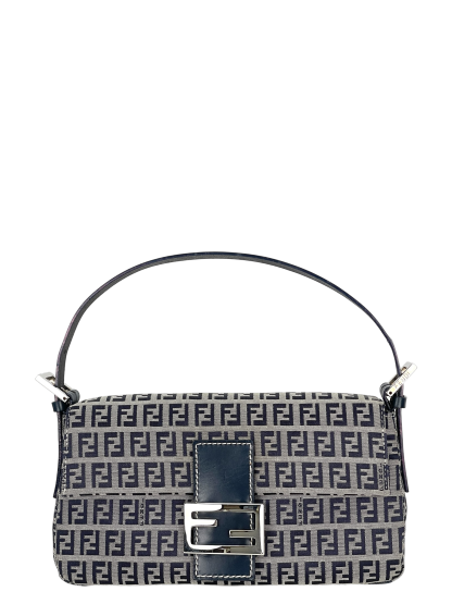 FENDI - Small Navy Canvas Zucchino Mamma Baguette Palladium Hardware