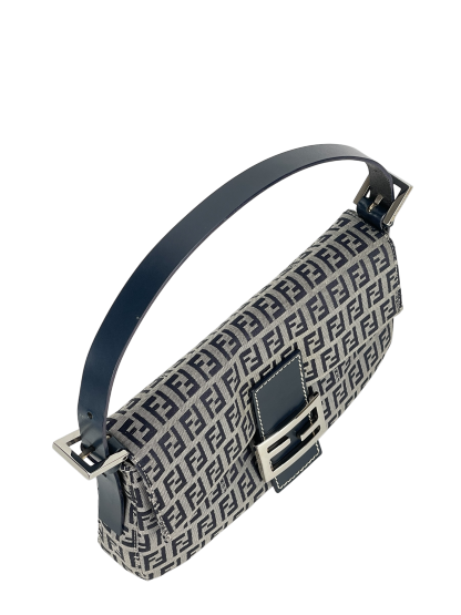 FENDI - Small Navy Canvas Zucchino Mamma Baguette Palladium Hardware