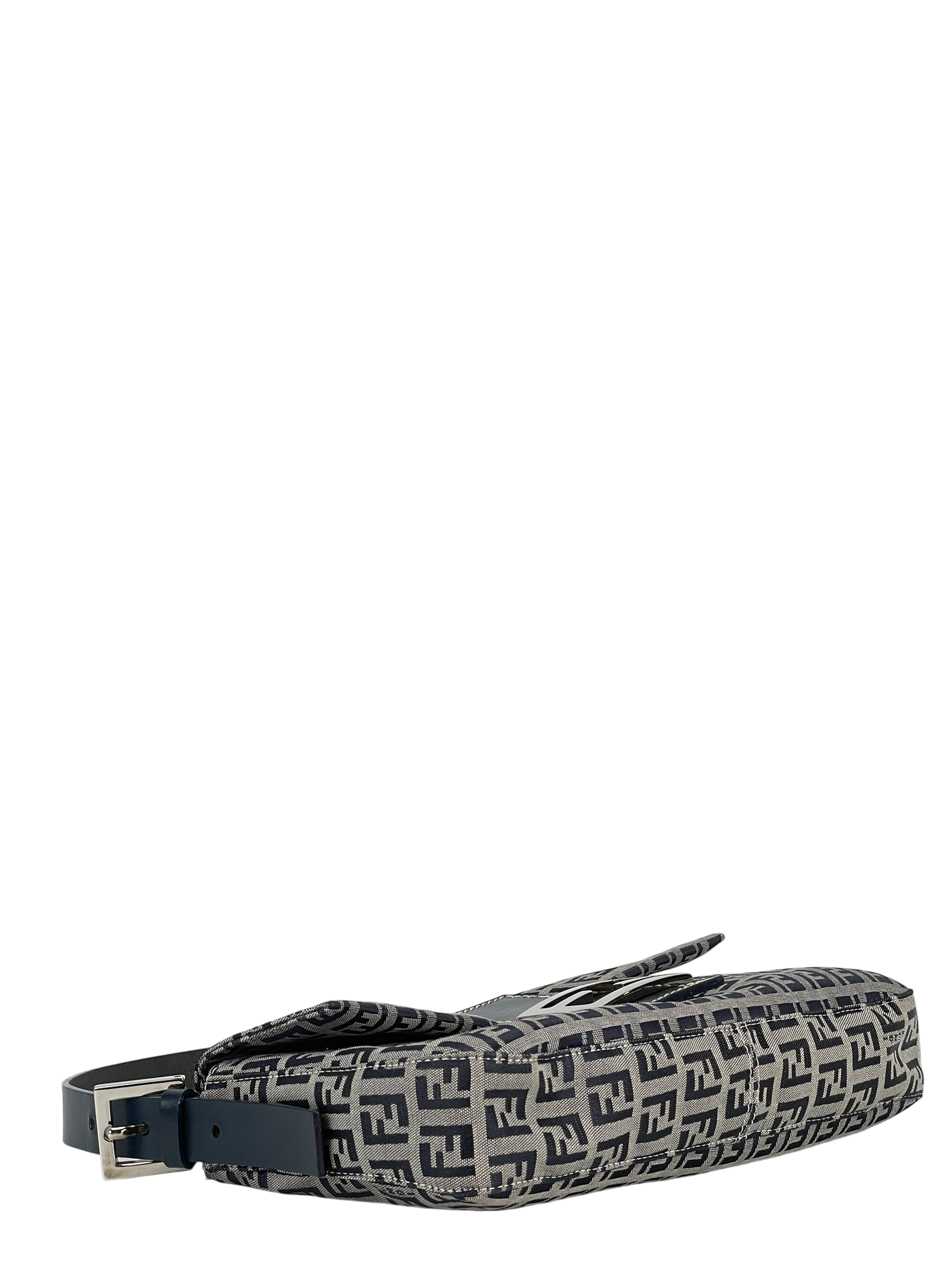 FENDI - Small Navy Canvas Zucchino Mamma Baguette Palladium Hardware