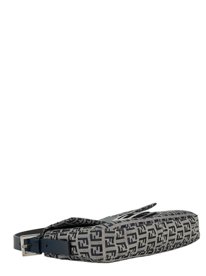 FENDI - Small Navy Canvas Zucchino Mamma Baguette Palladium Hardware