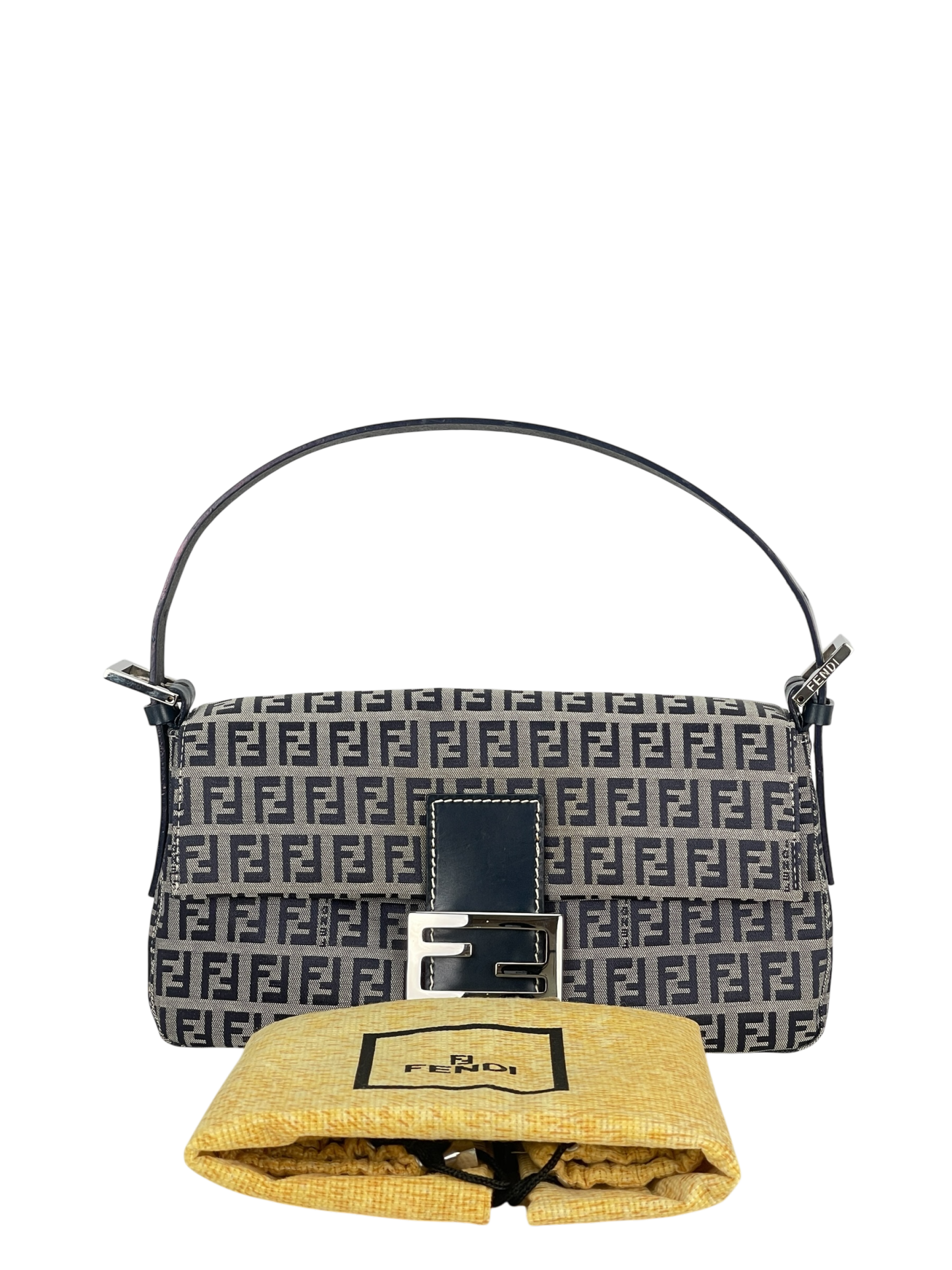 FENDI - Small Navy Canvas Zucchino Mamma Baguette Palladium Hardware