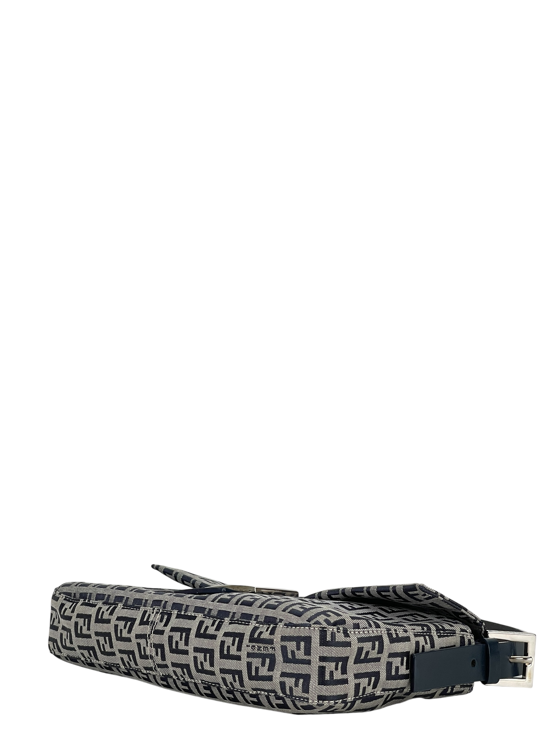 FENDI - Small Navy Canvas Zucchino Mamma Baguette Palladium Hardware