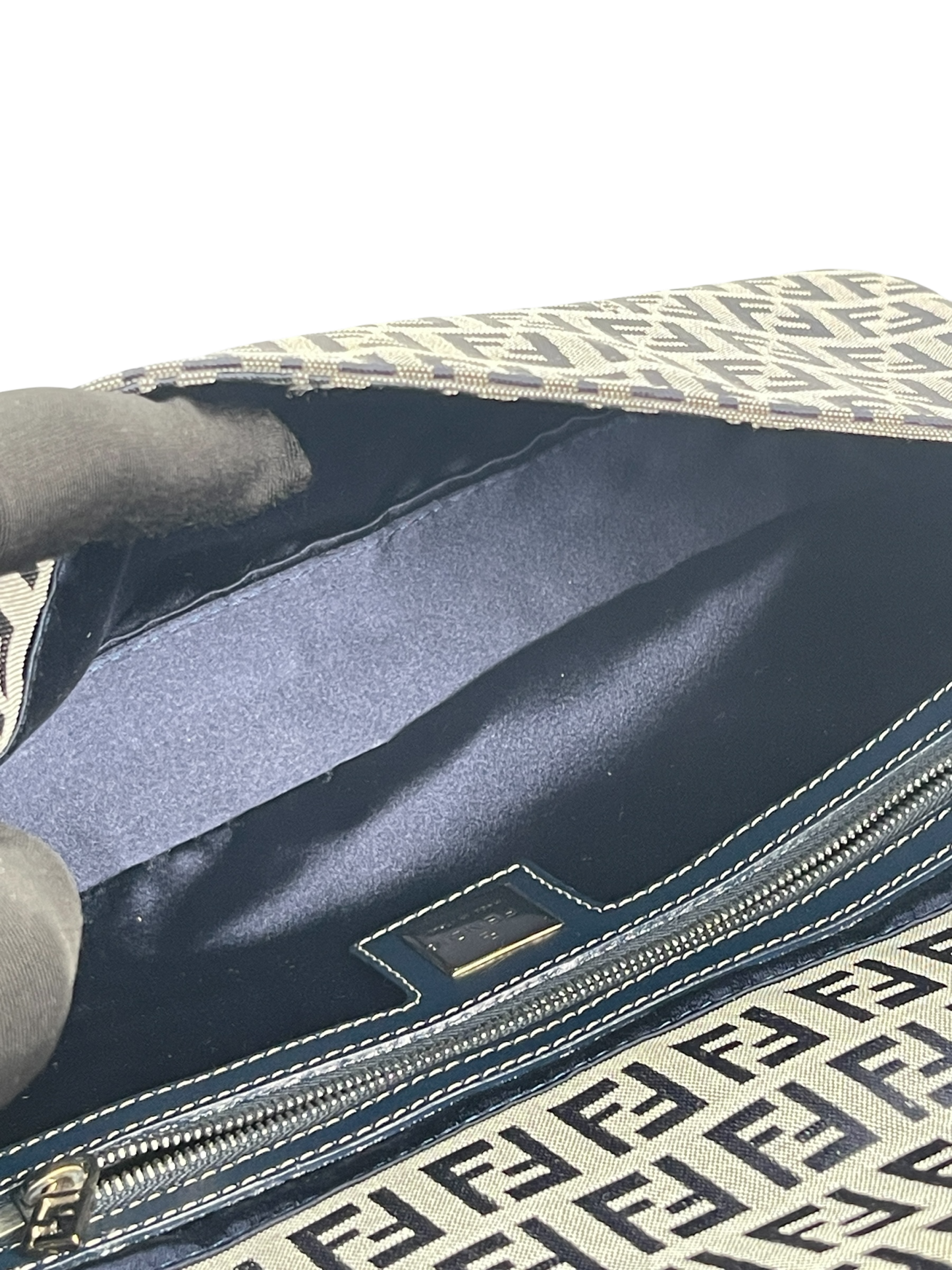 FENDI - Small Navy Canvas Zucchino Mamma Baguette Palladium Hardware
