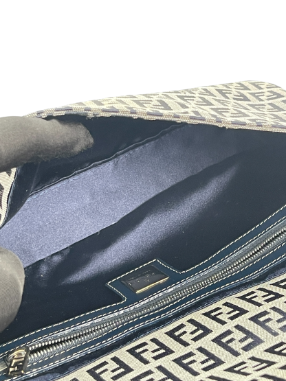FENDI - Small Navy Canvas Zucchino Mamma Baguette Palladium Hardware