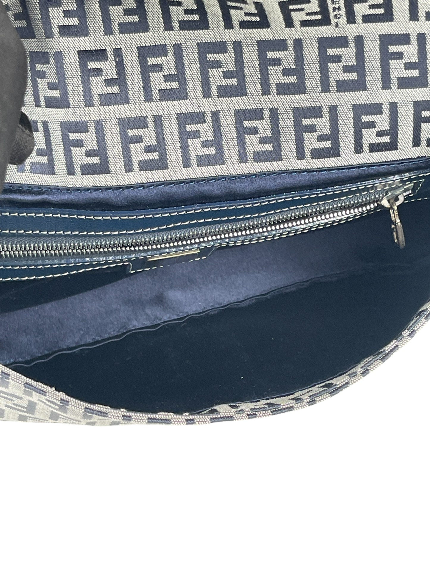 FENDI - Small Navy Canvas Zucchino Mamma Baguette Palladium Hardware
