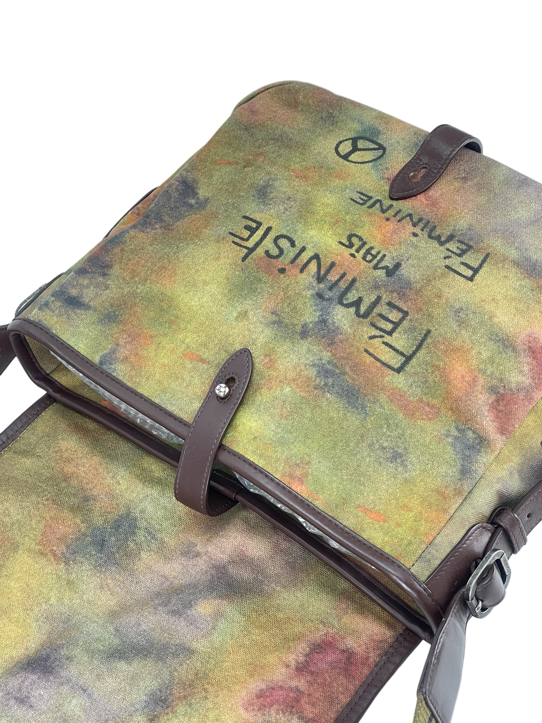CHANEL - Khaki Green Canvas Graffiti On Messenger Bag Small