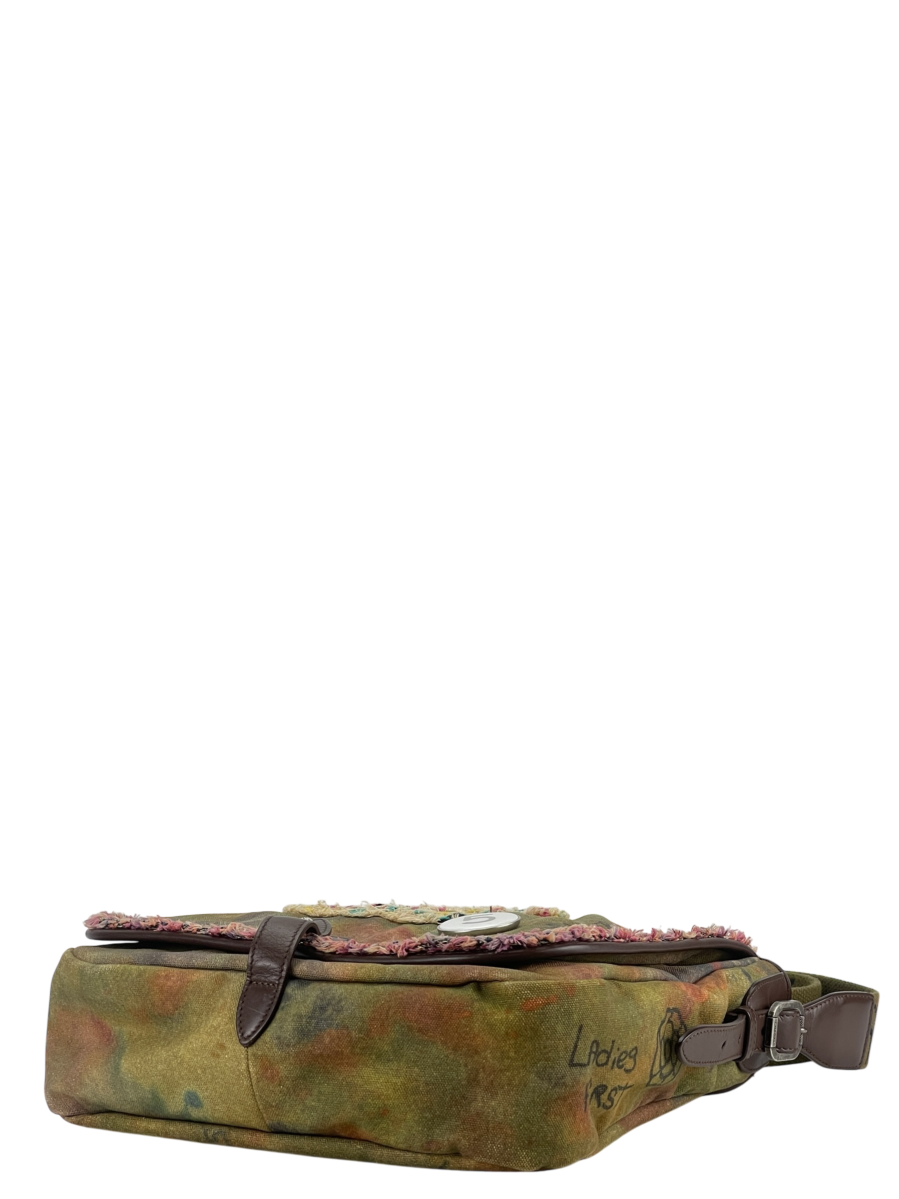 CHANEL - Khaki Green Canvas Graffiti On Messenger Bag Small