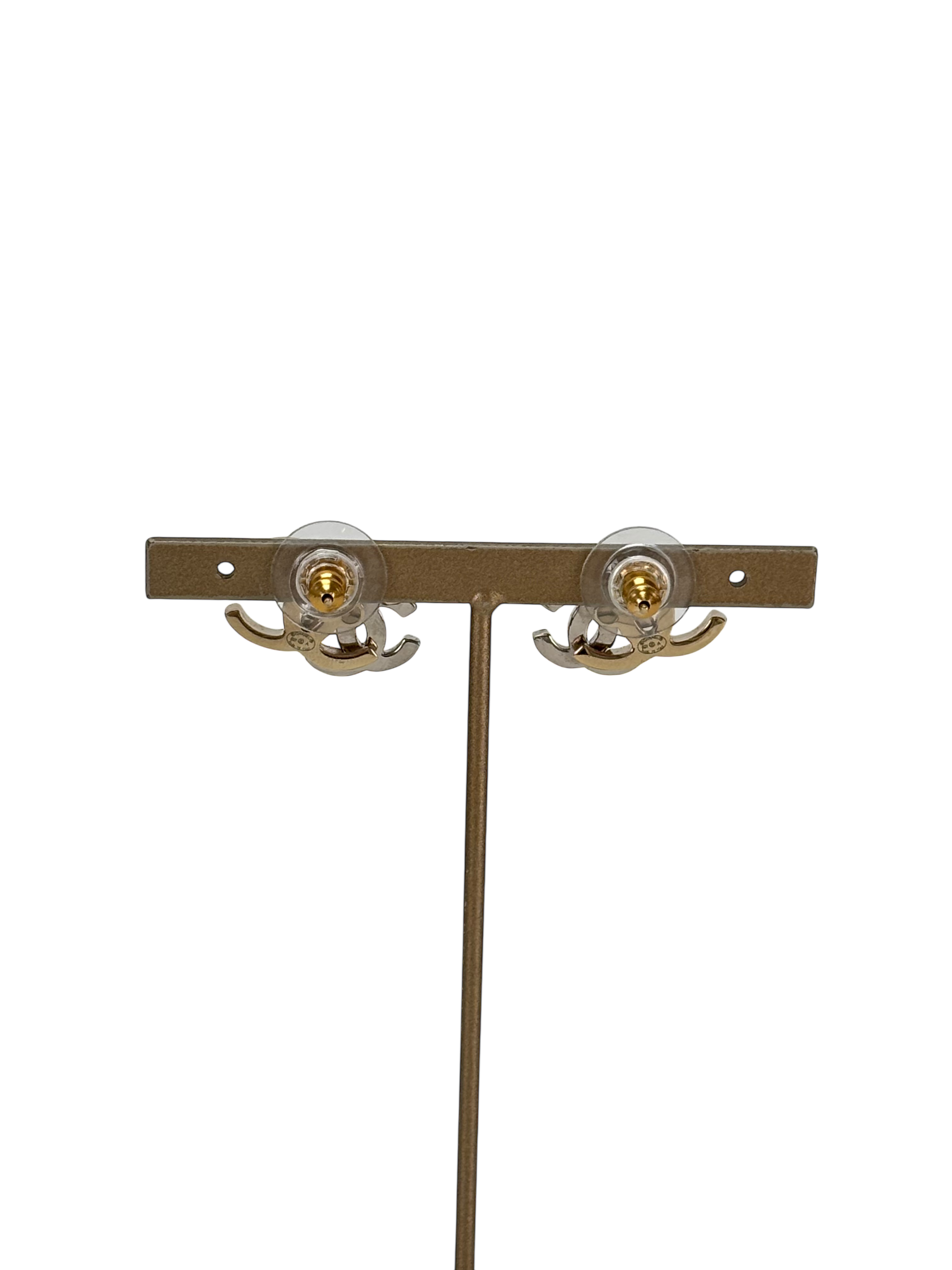 CHANEL - 21A Gold Silver Tone Rhinestone Earrings