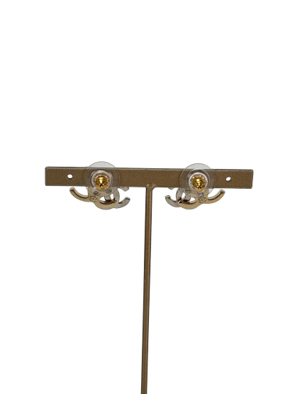 CHANEL - 21A Gold Silver Tone Rhinestone Earrings