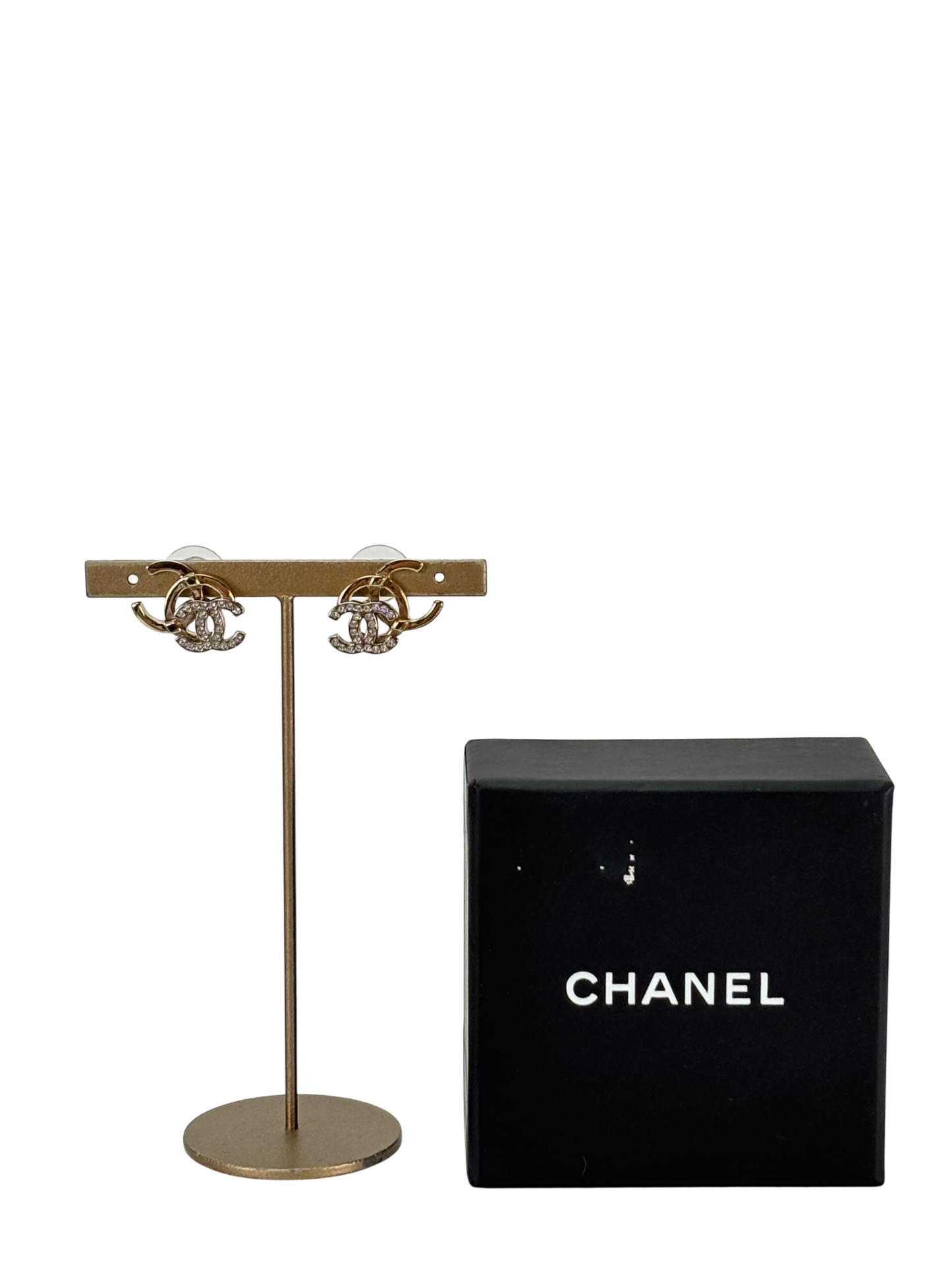 CHANEL - 21A Gold Silver Tone Rhinestone Earrings